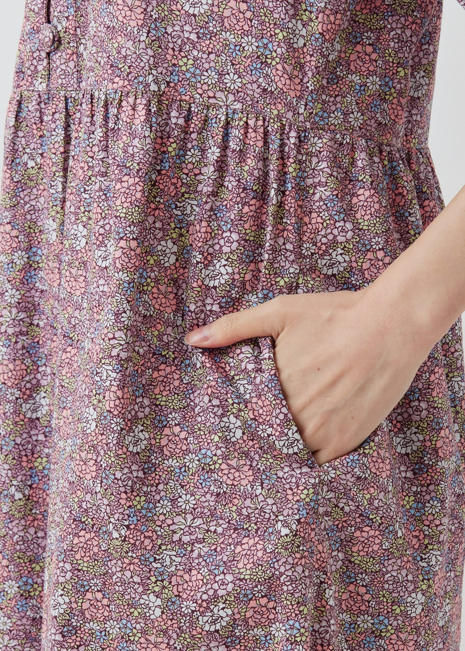 V&A オーガニックコットンサテンシャツワンピース フローラリア柄