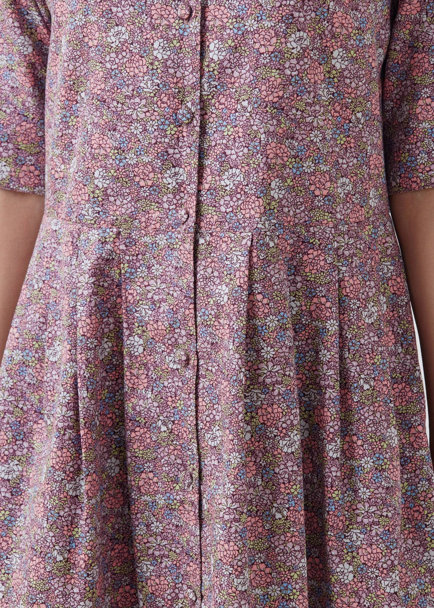 V&A オーガニックコットンサテンシャツワンピース フローラリア柄