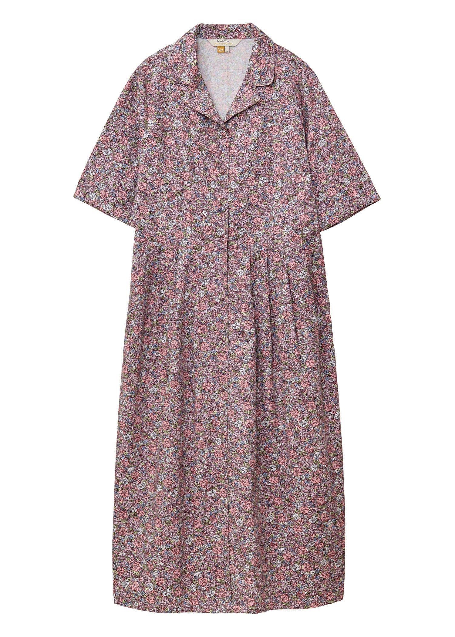 V&A オーガニックコットンサテンシャツワンピース フローラリア柄