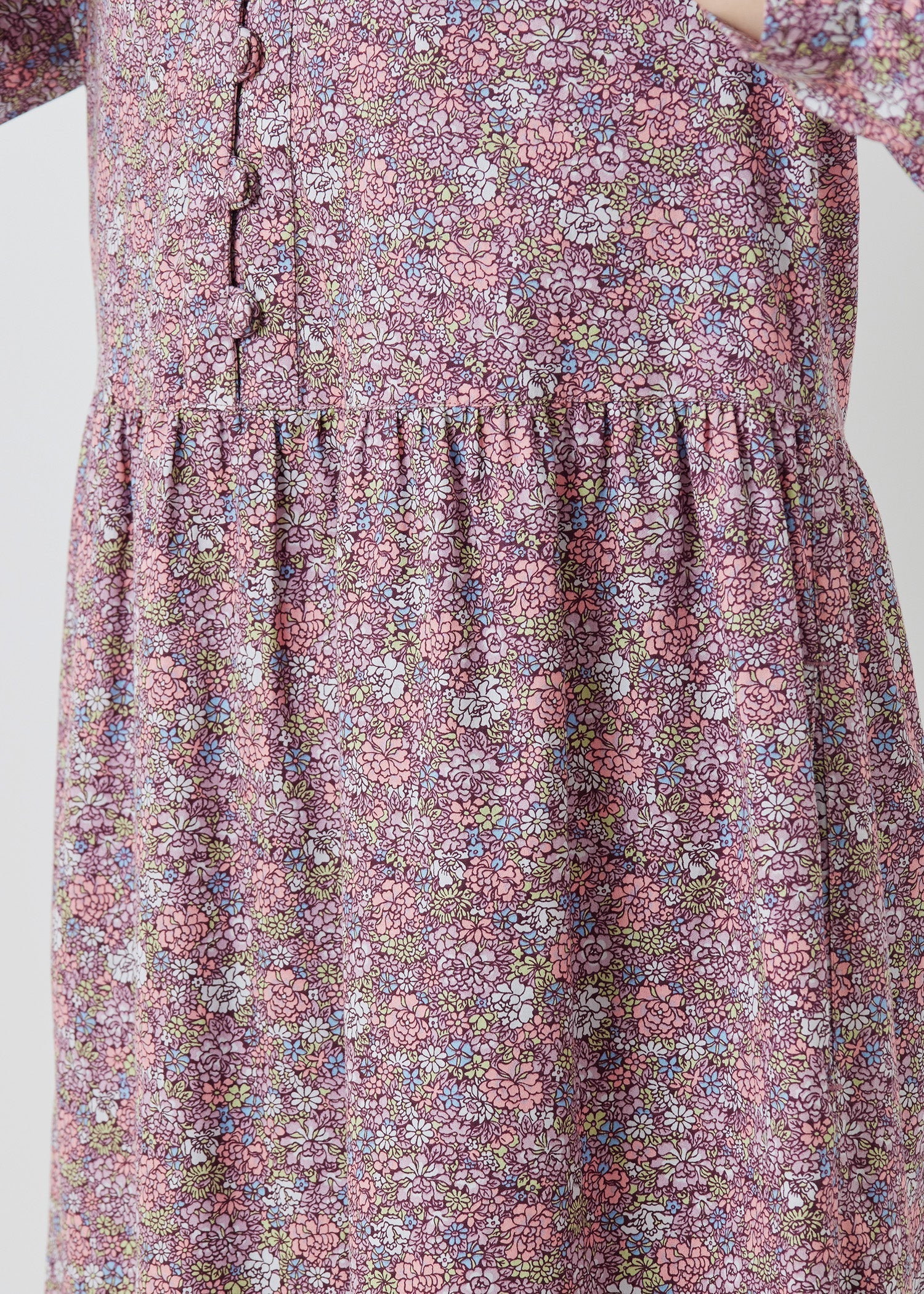 V&A オーガニックコットンサテンVネックワンピース フローラリア柄