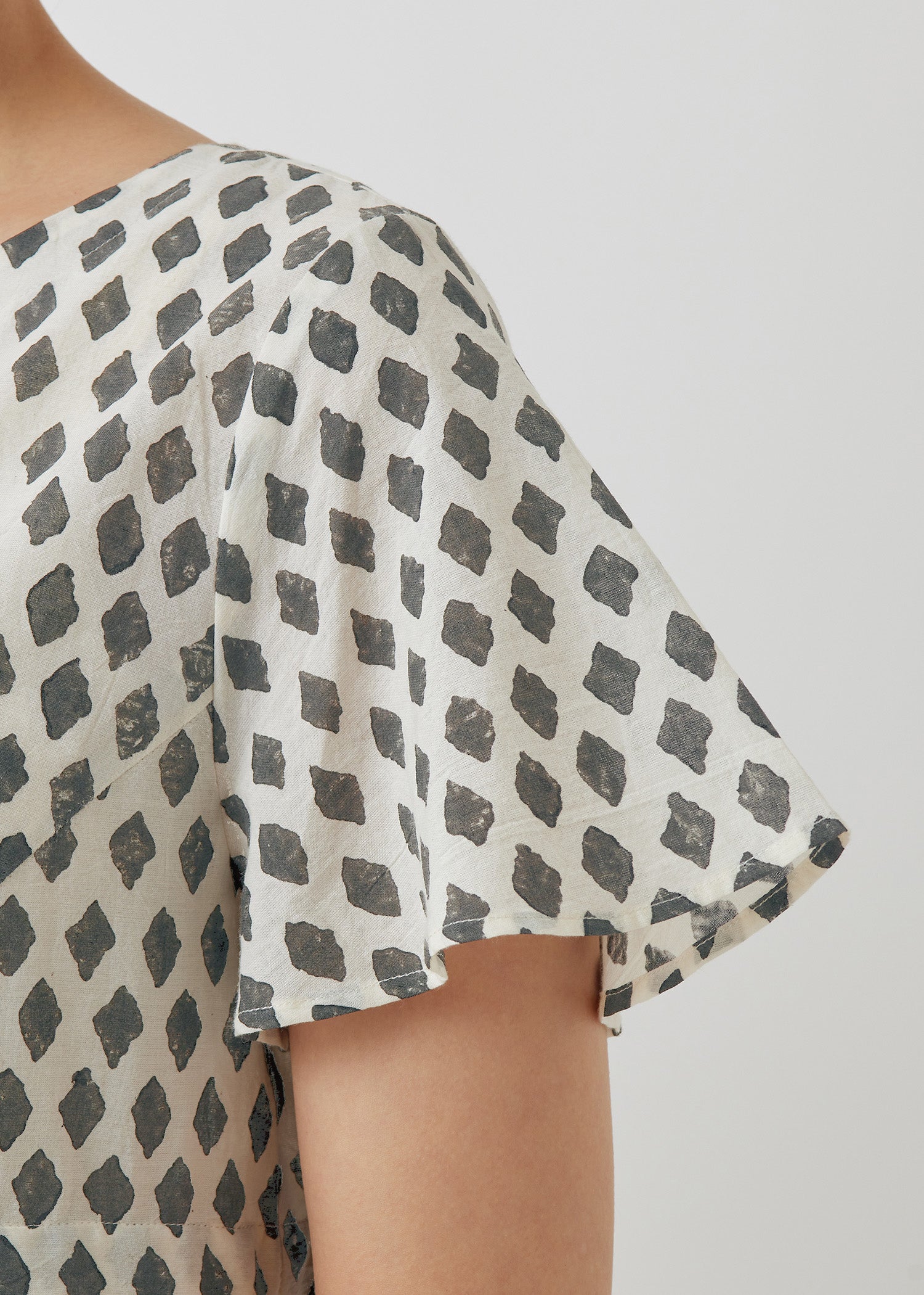 コットンブロックプリントジオメトリックブラウス