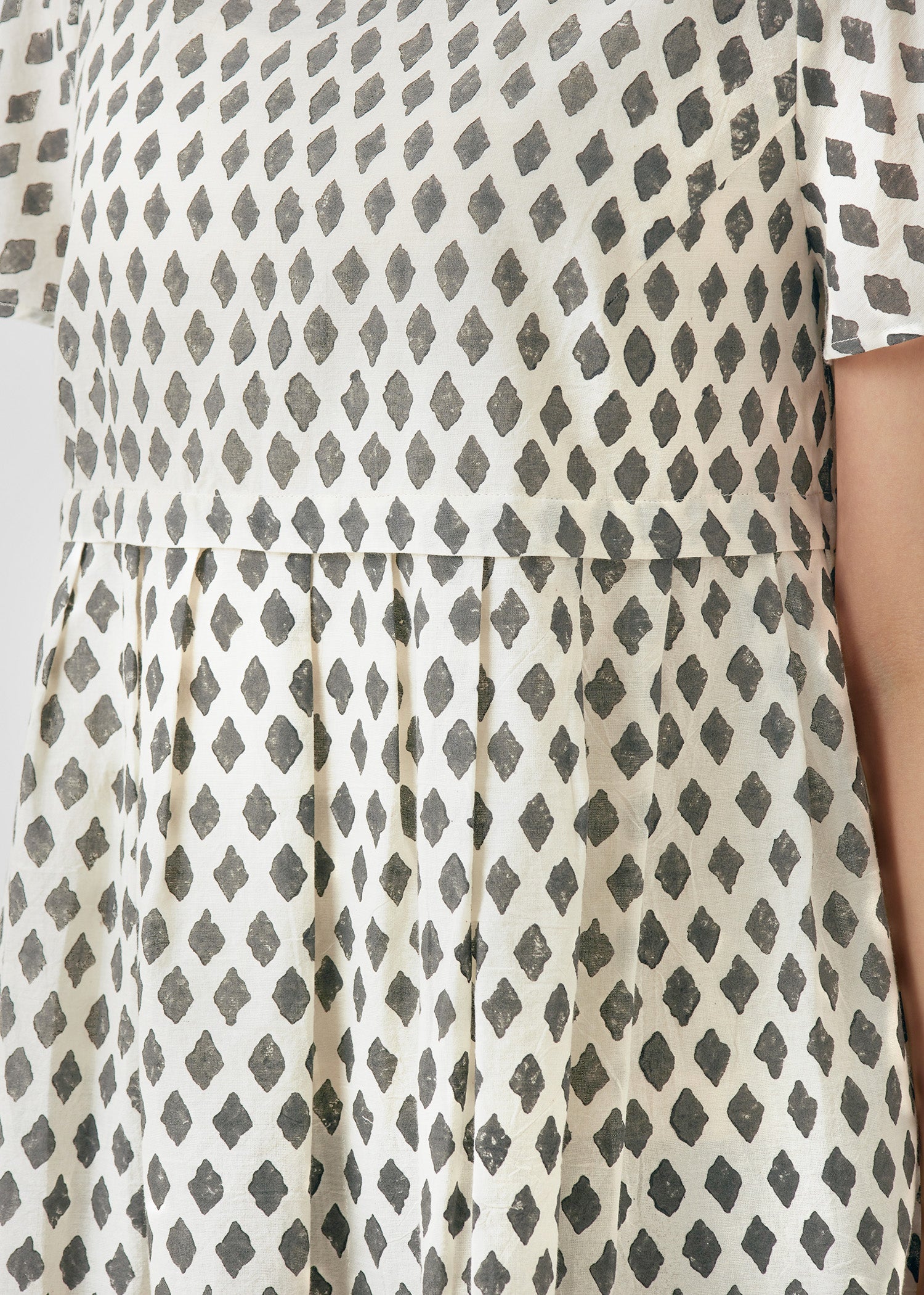 コットンブロックプリントジオメトリックブラウス