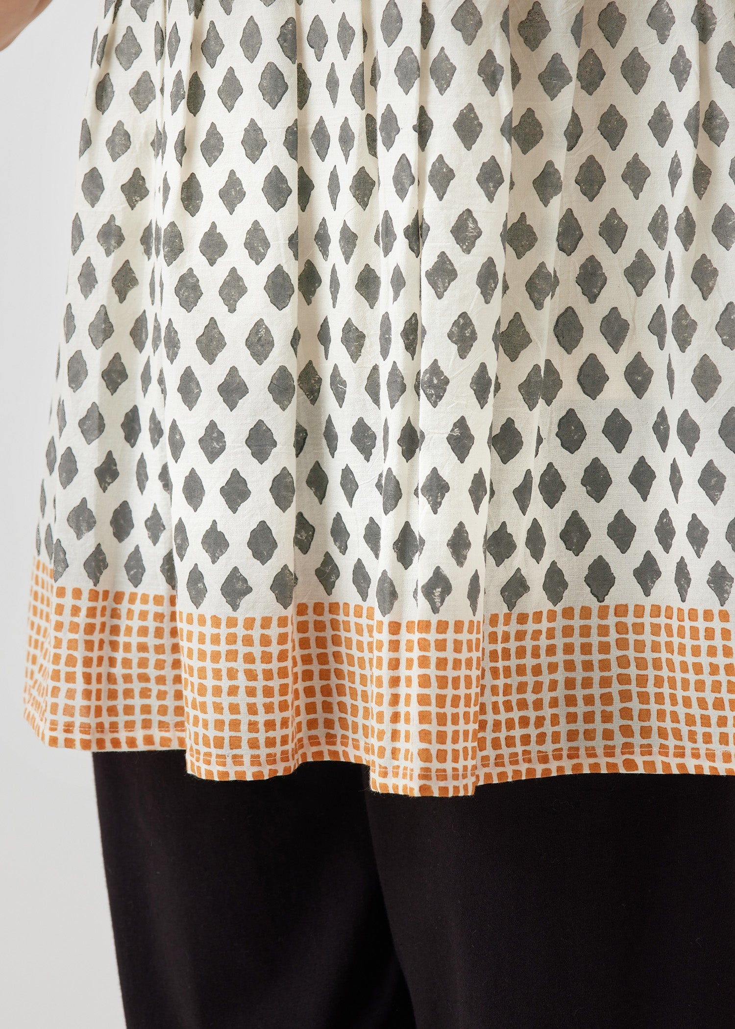 コットンブロックプリントジオメトリックブラウス