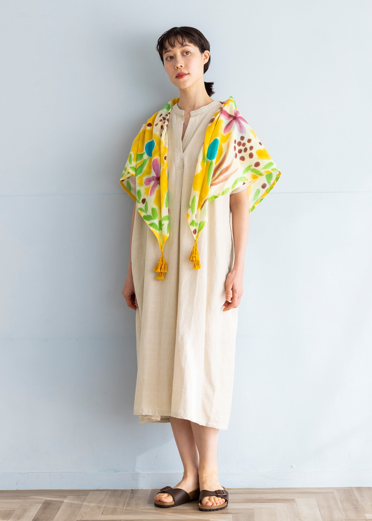 手織りコットンヘンプスキッパーワンピース