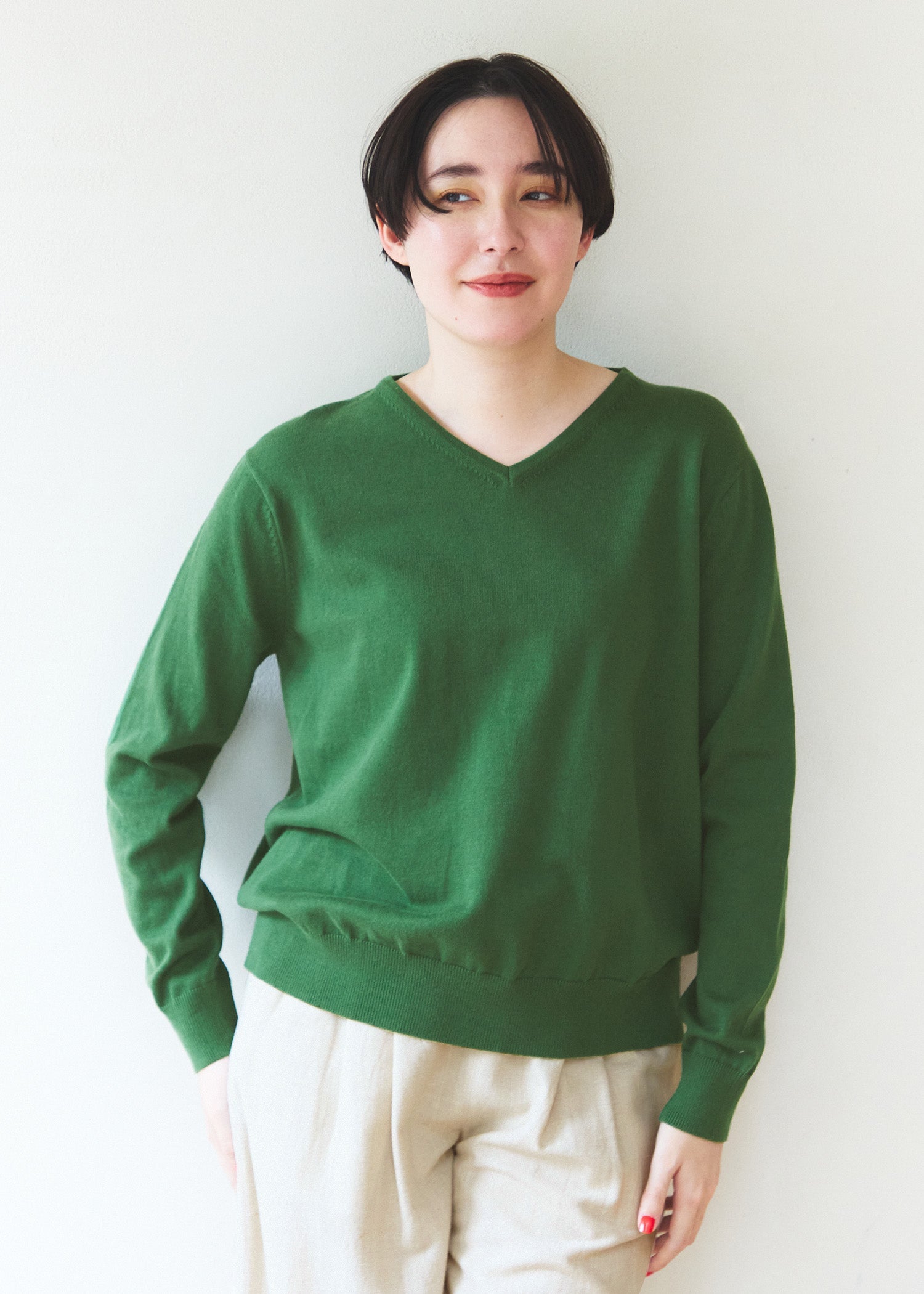 オーガニックコットンニット Vネックセーター