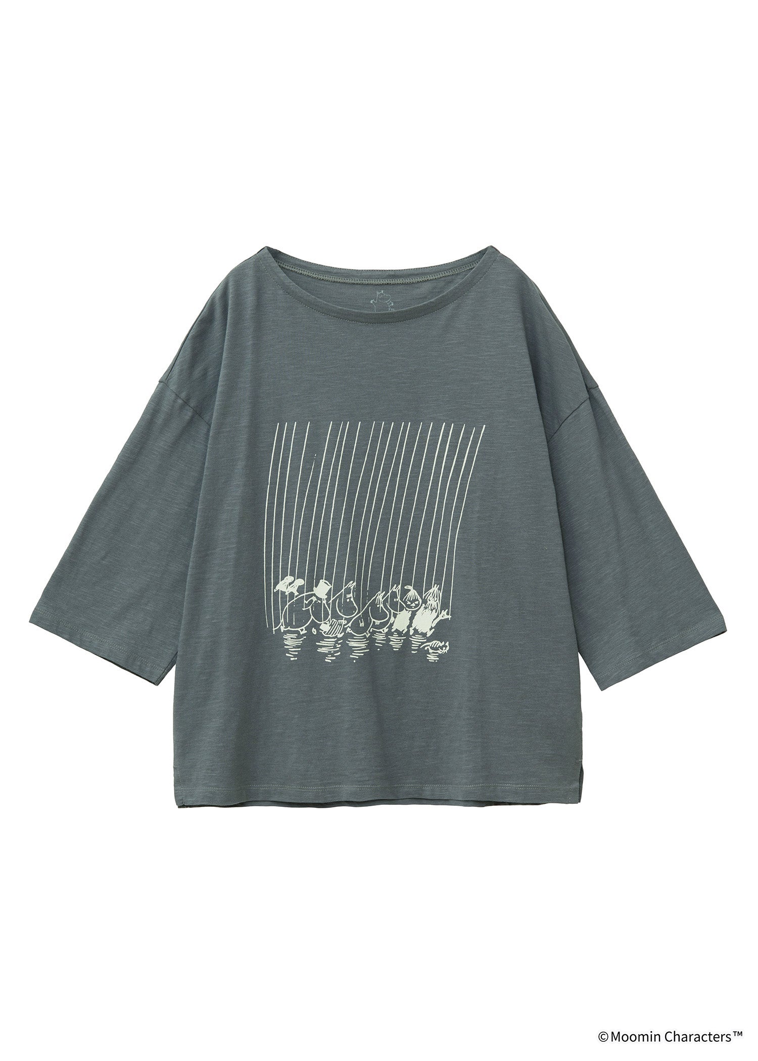 ムーミン オーガニックコットンビッグTシャツ・スコールにあわてるムーミンたち