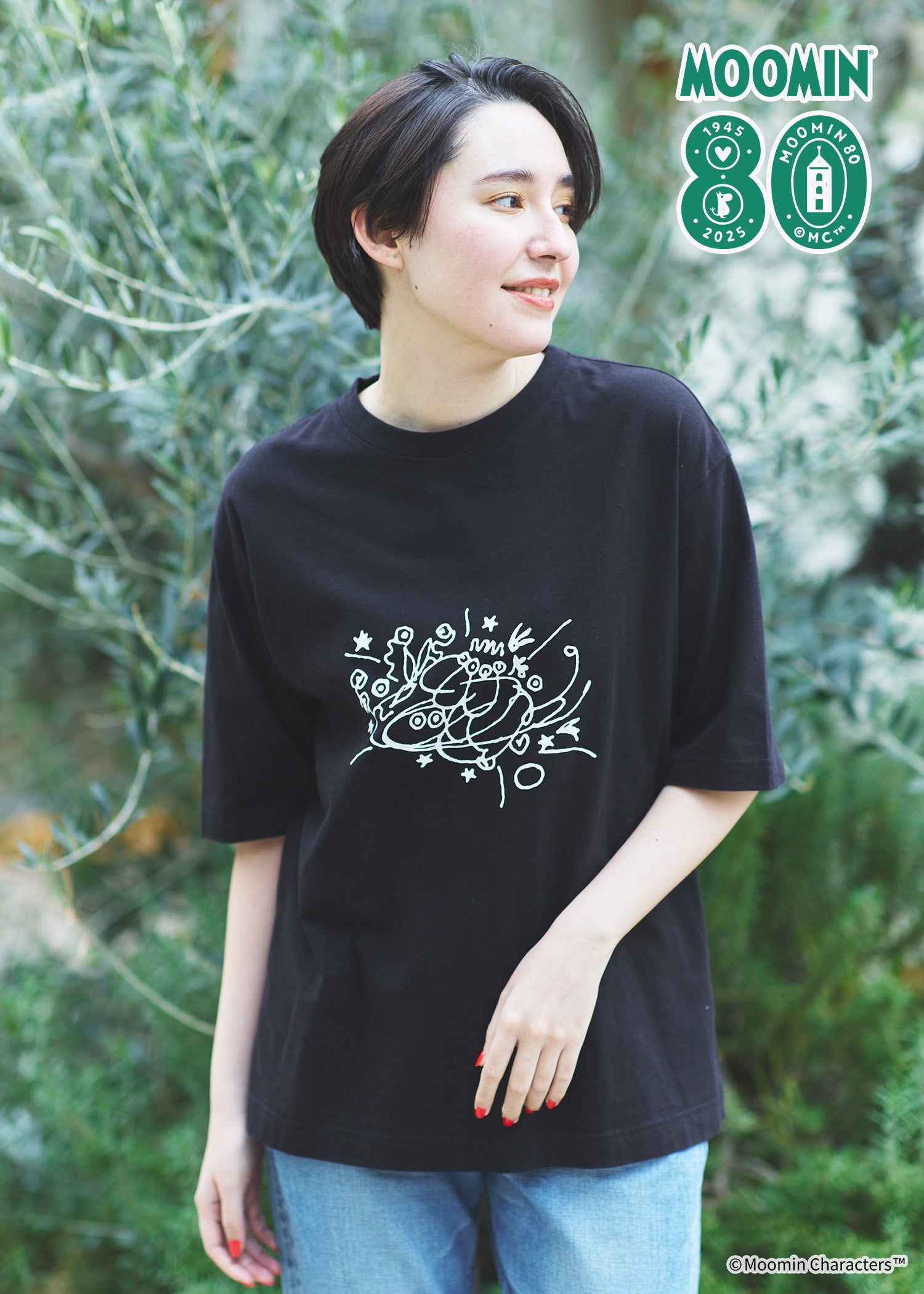 ムーミン 80周年記念オーガニックコットンユニセックスTシャツ・ムーミンたちは大混乱?