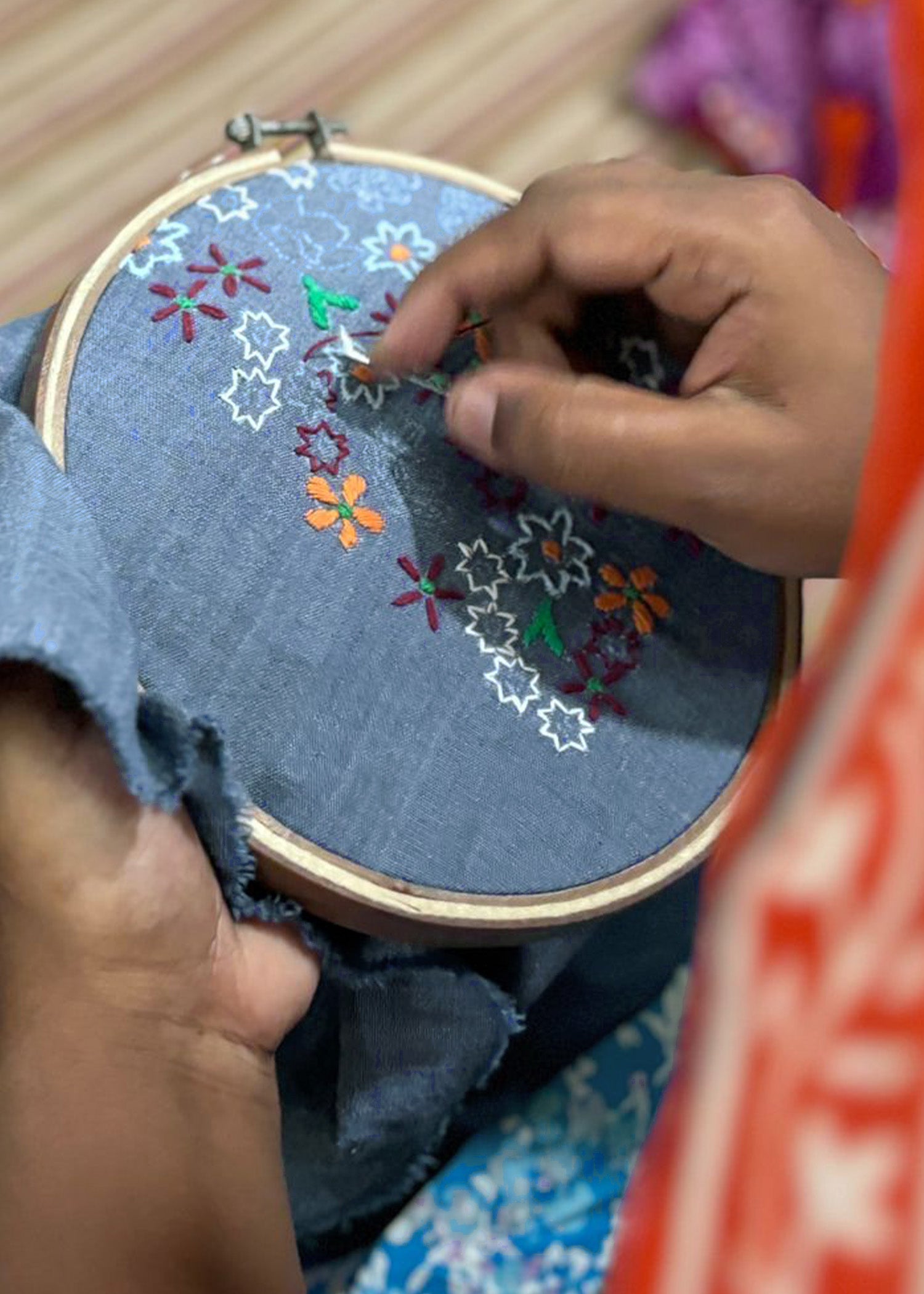 オーガニックコットン手刺繍ロングワンピース