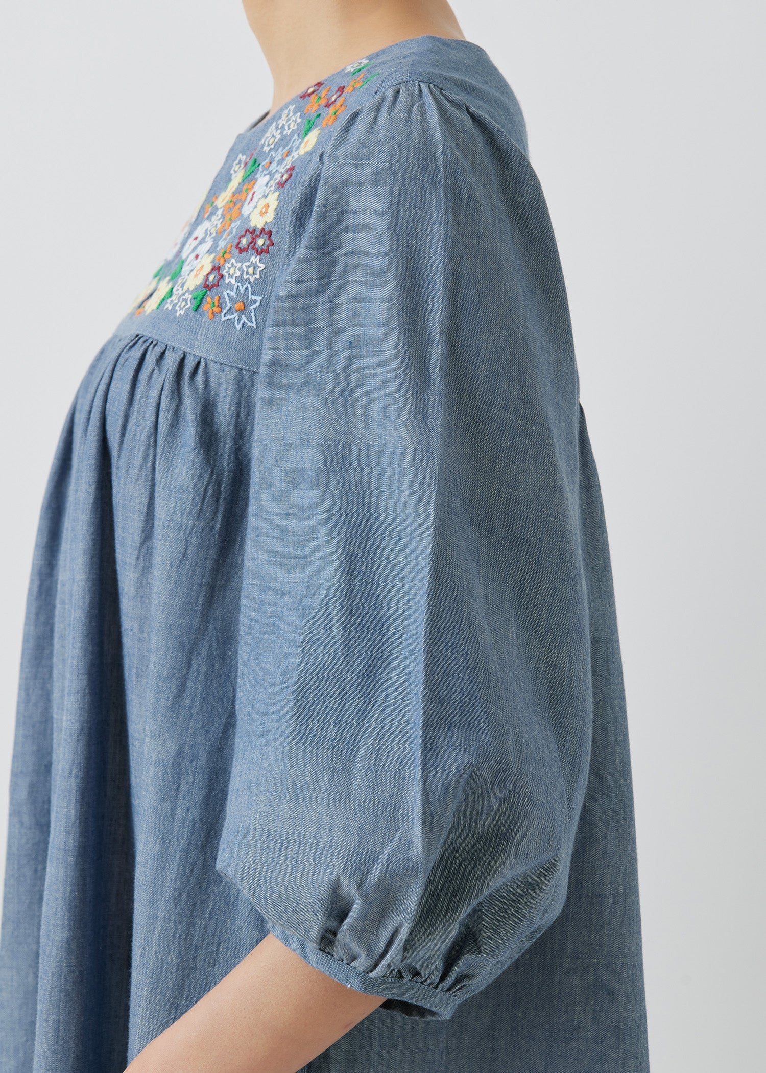 オーガニックコットン手刺繍ロングワンピース