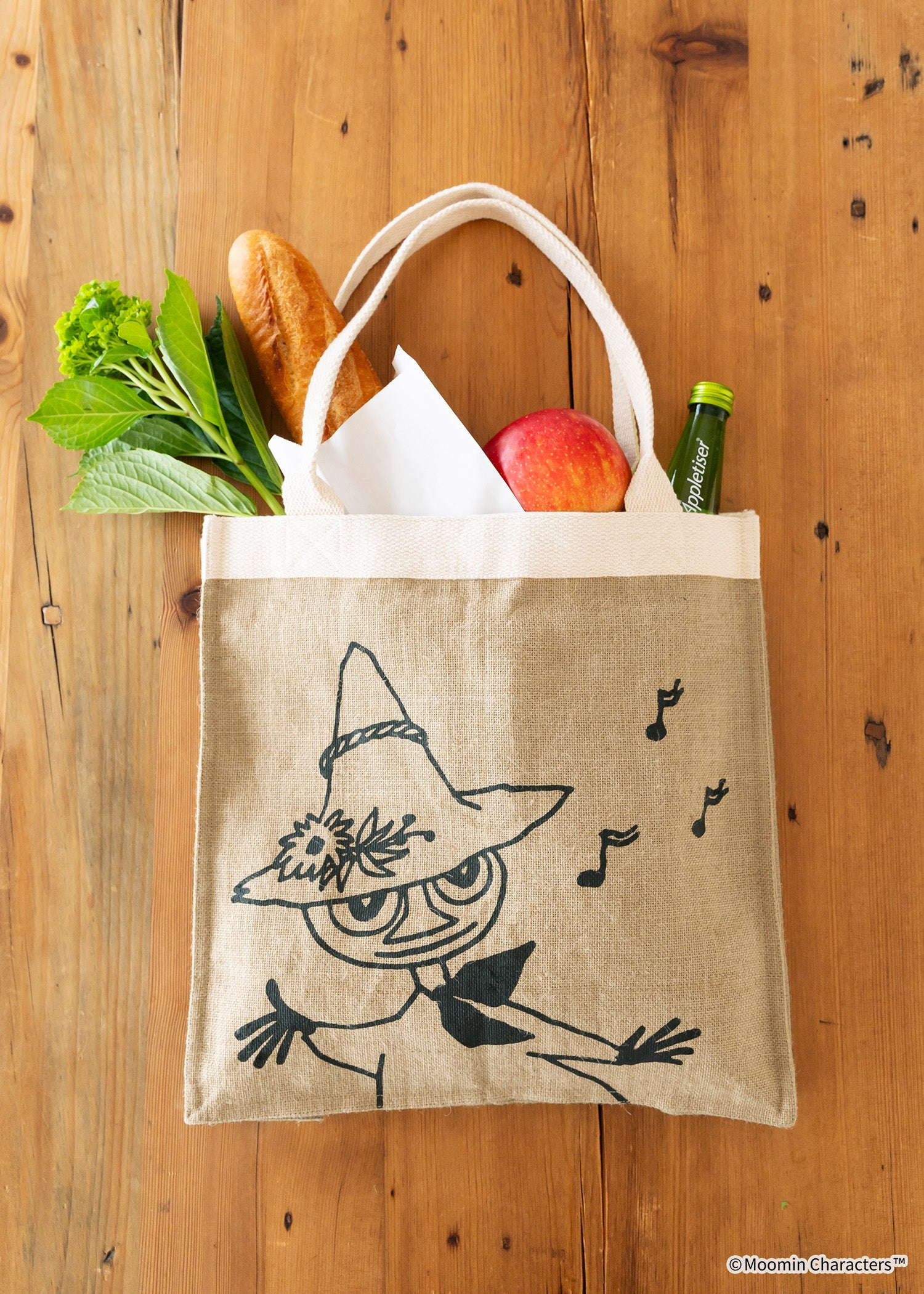 ムーミン ジュートプリントトートバッグ・のりのりスナフキン