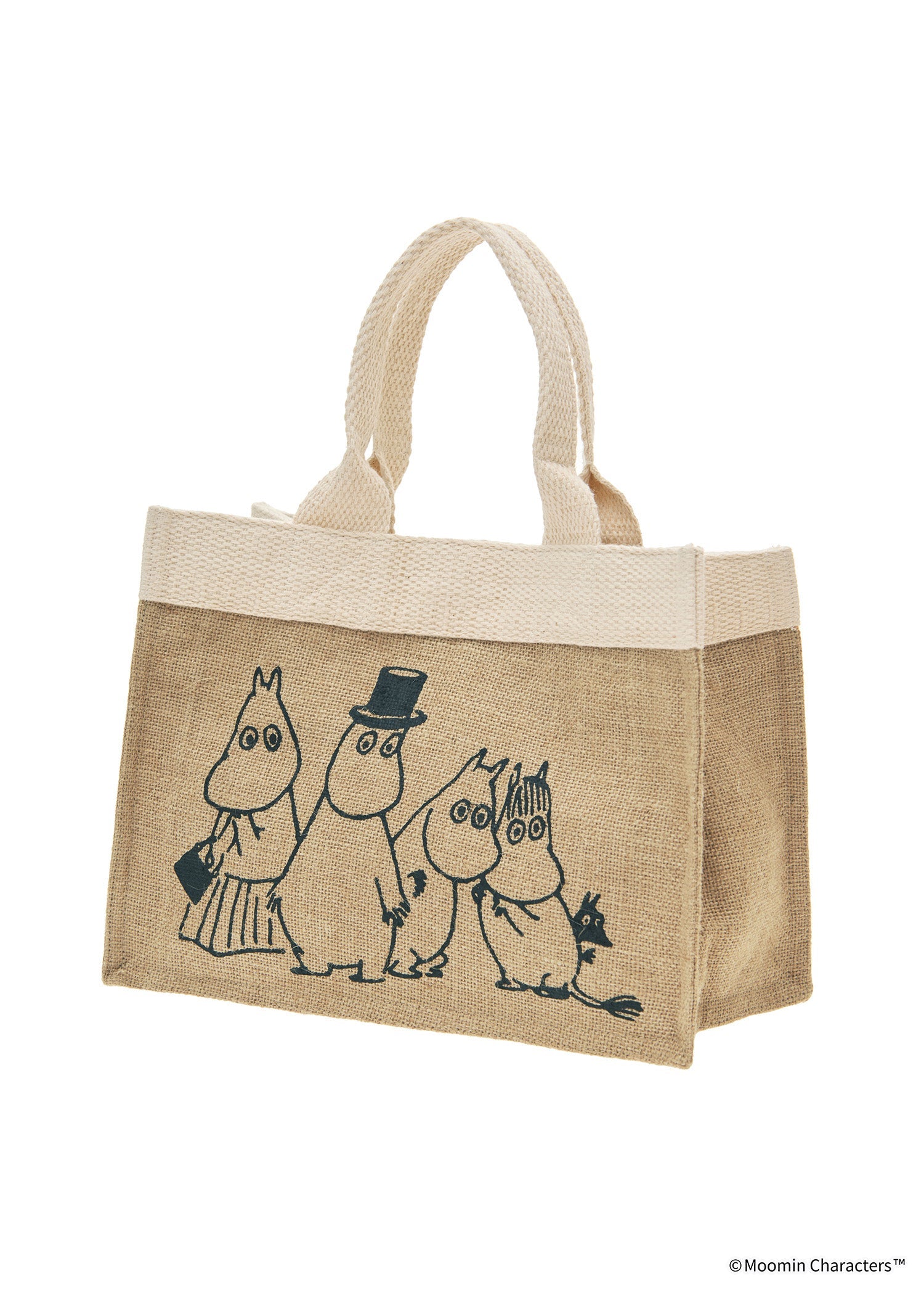 ムーミン ジュートプリントミニバッグ・ちょっとおどろくムーミンファミリー