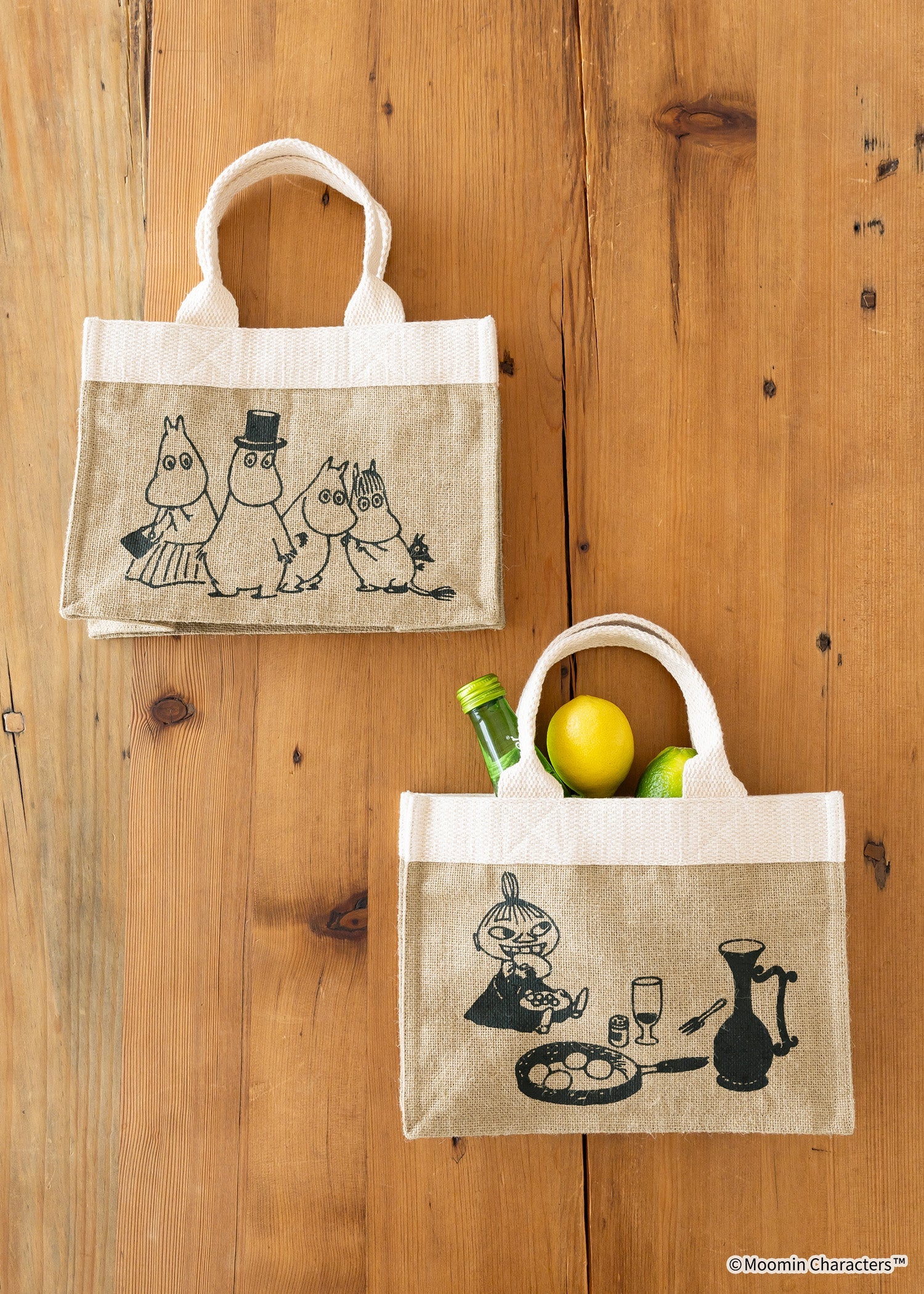 ムーミン ジュートプリントミニバッグ・ちょっとおどろくムーミンファミリー