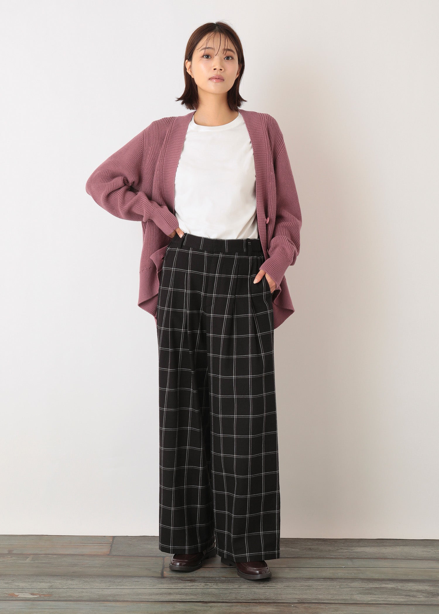 手織りオーガニックコットン チェックワイドパンツ