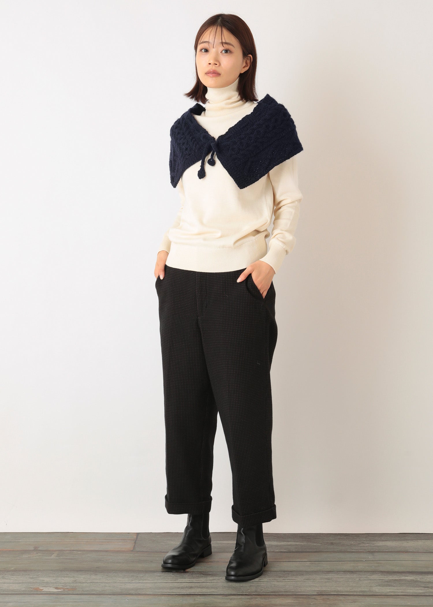 手編みケーブル柄ショール