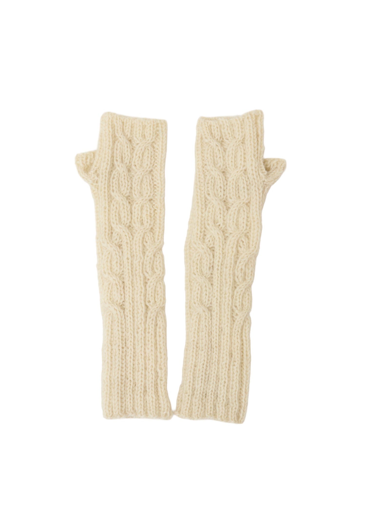 手編みケーブル柄ロングアームウォーマー