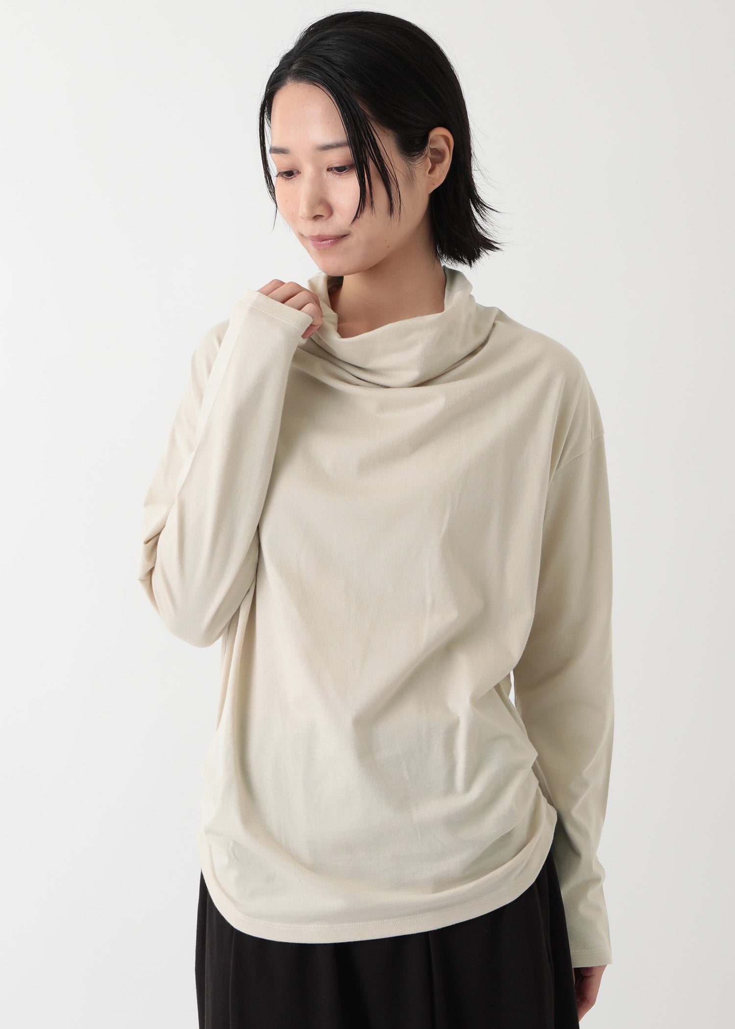 オーガニックコットン天竺 ドレープネックトップ