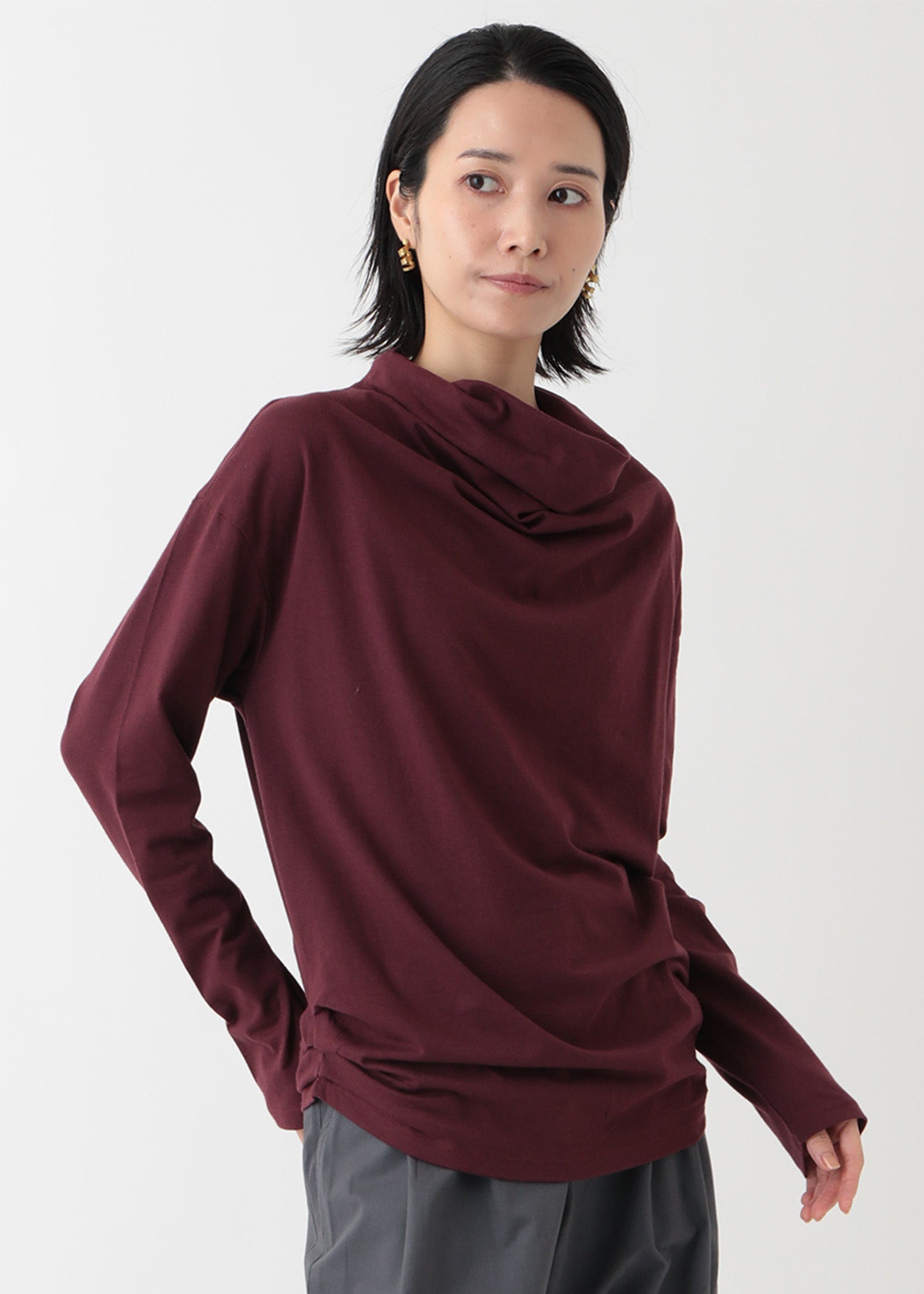 オーガニックコットン天竺 ドレープネックトップ