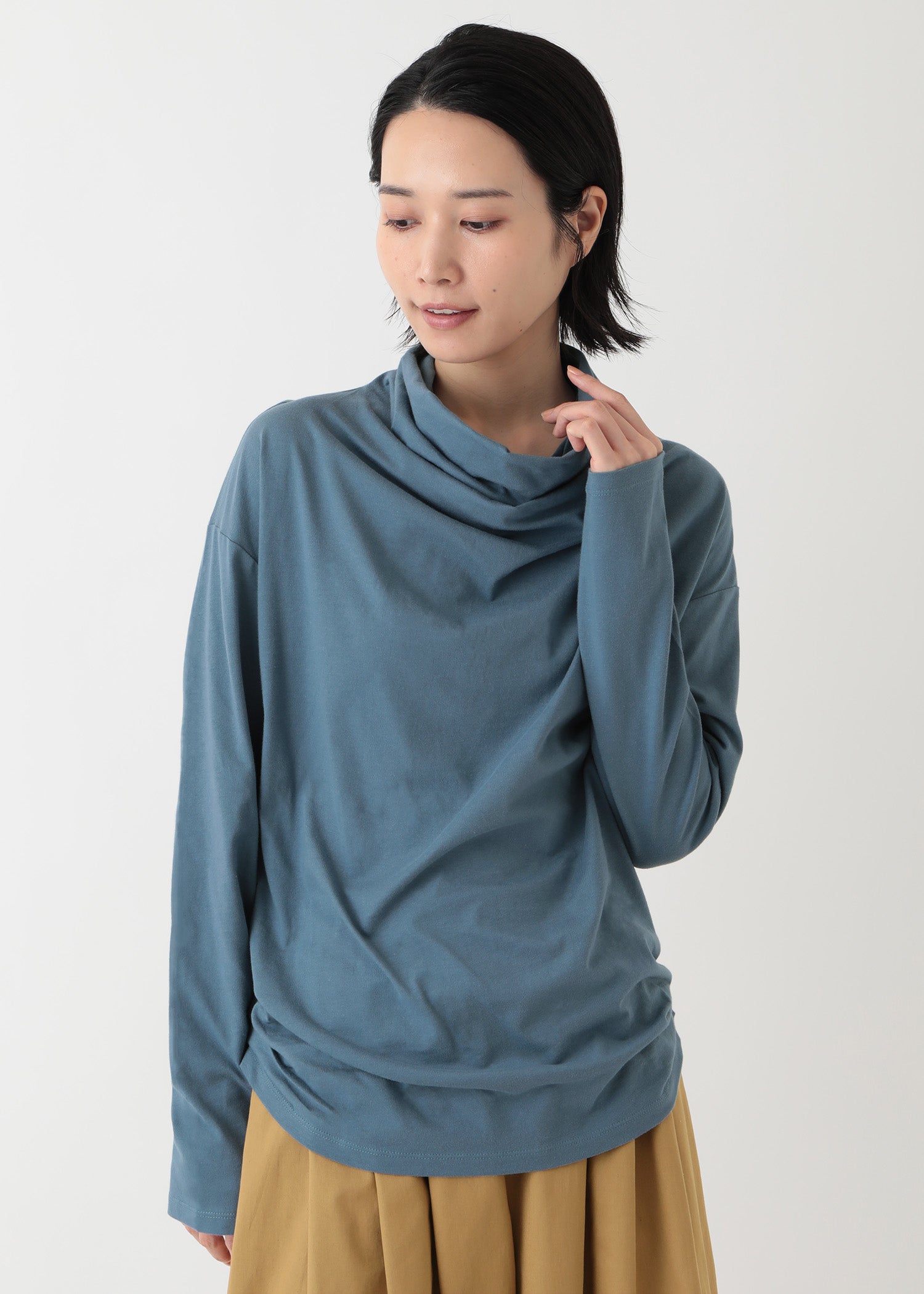 オーガニックコットン天竺 ドレープネックトップ