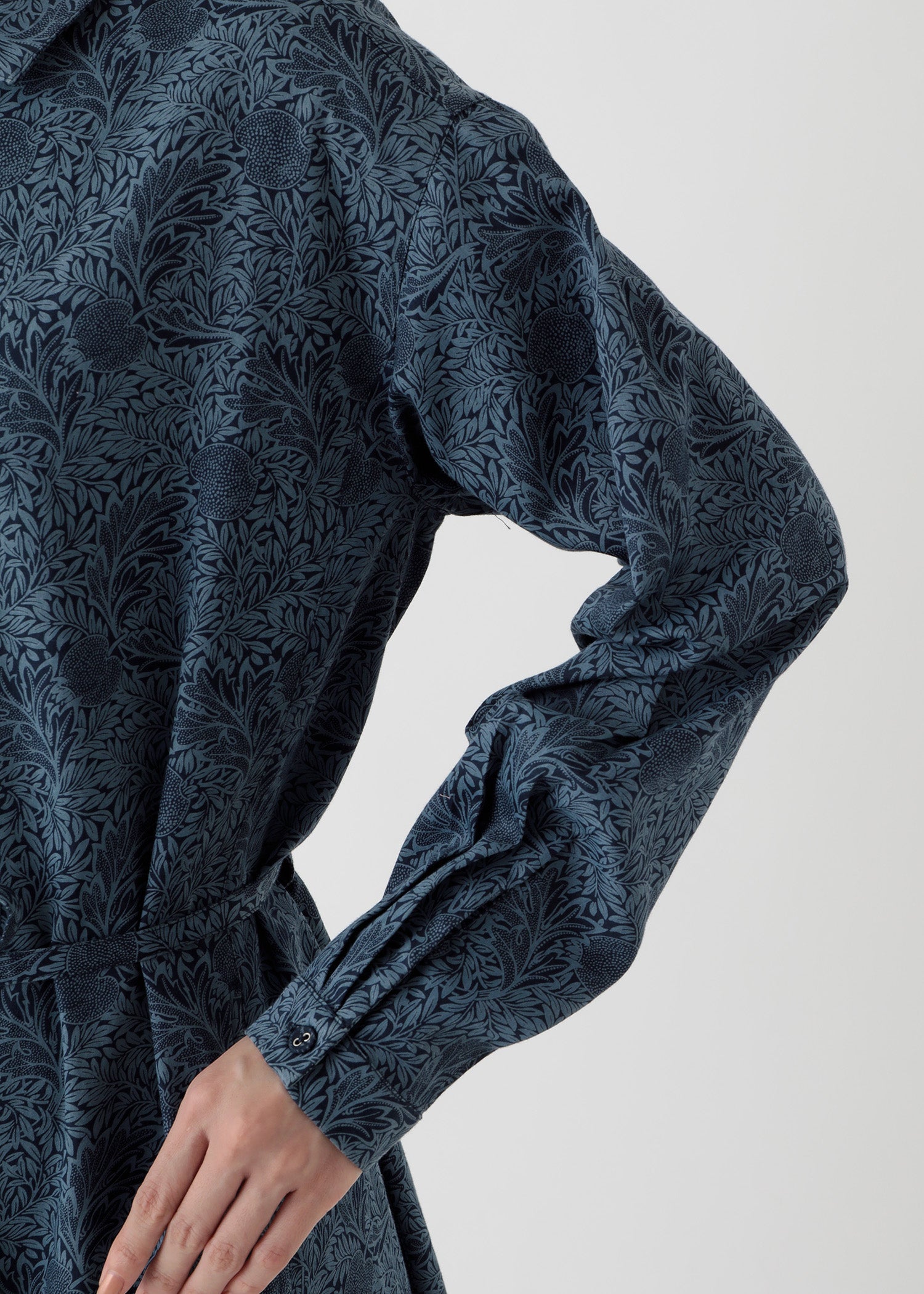 V&A オーガニックコットンサテン シャツワンピース アップル柄