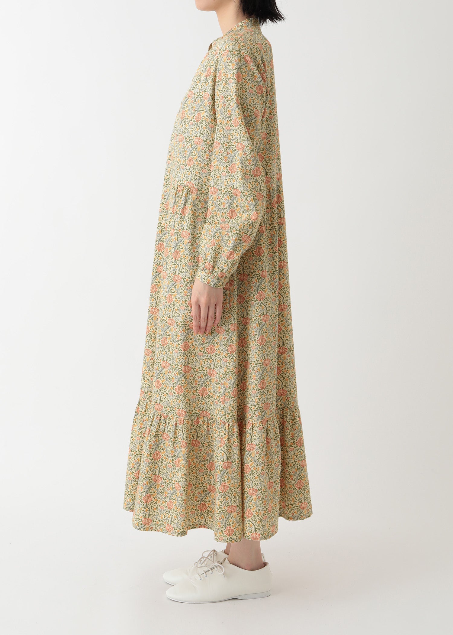 V&A オーガニックコットンサテン ロングワンピース フローラ柄
