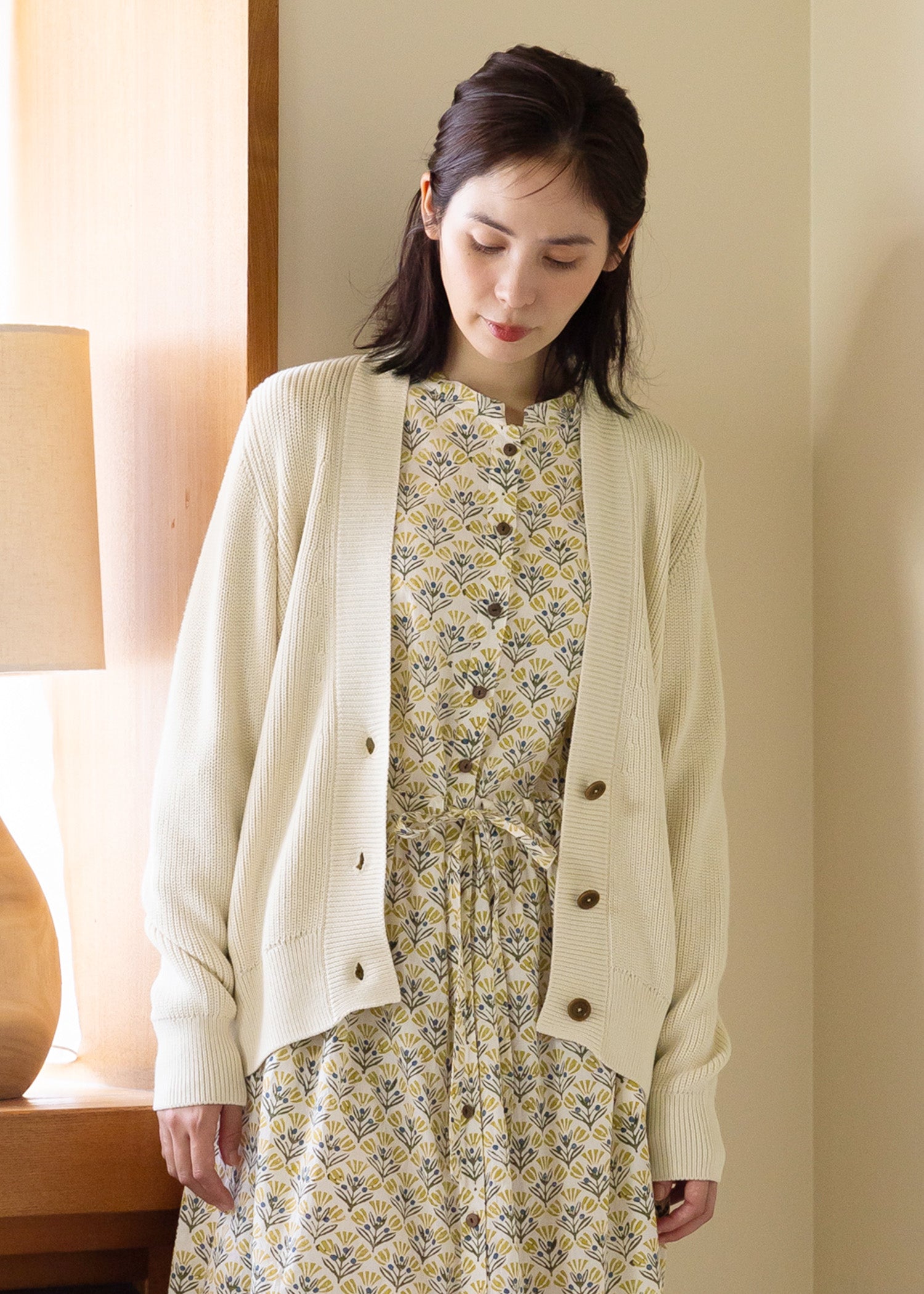 オーガニックコットンニット 片あぜコクーンカーディガン