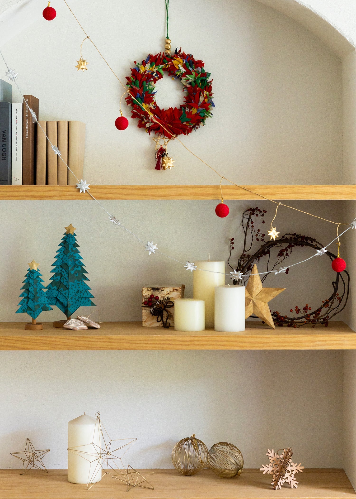 手漉き紙の重ね折りクリスマスツリー(小)