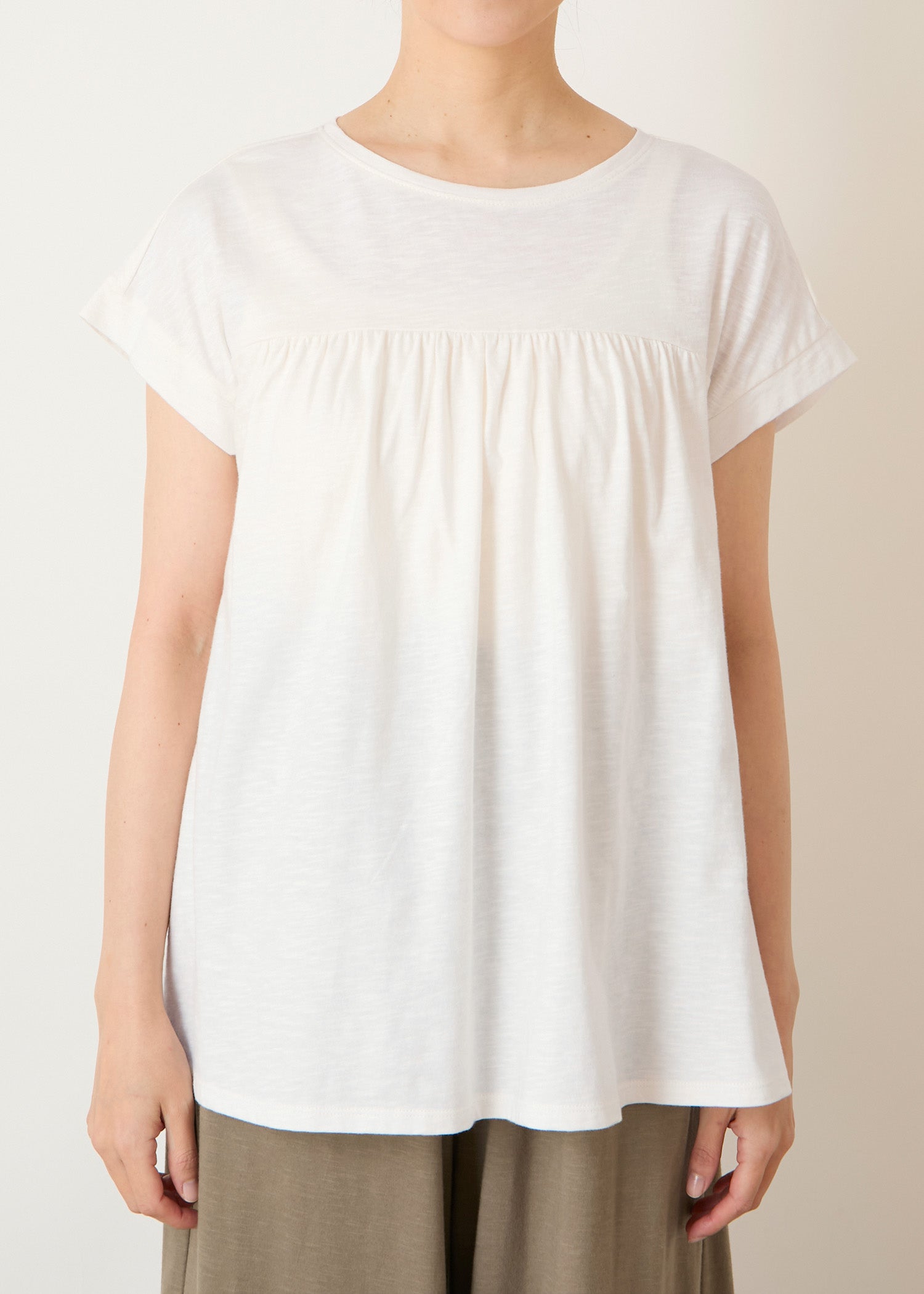 オーガニックコットン スラブ天竺 ギャザーヨークトップ