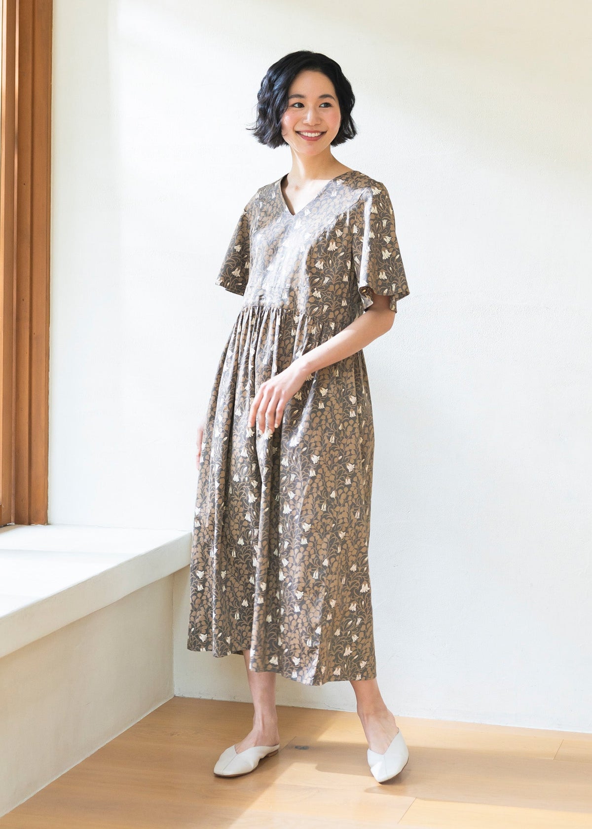 V＆A オーガニックコットンサテン ロングワンピース メイデンヘア 