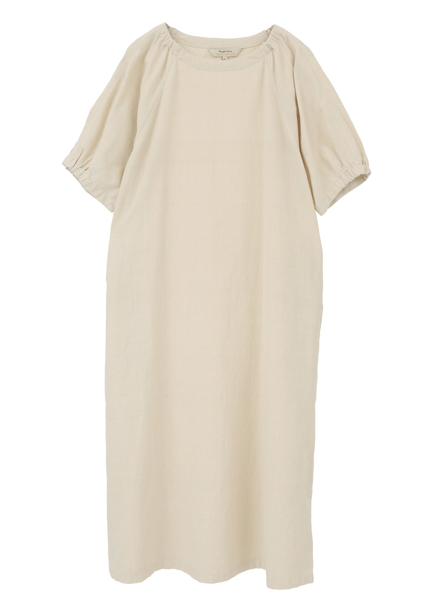 手織りコットンヘンプ パフスリーブワンピース