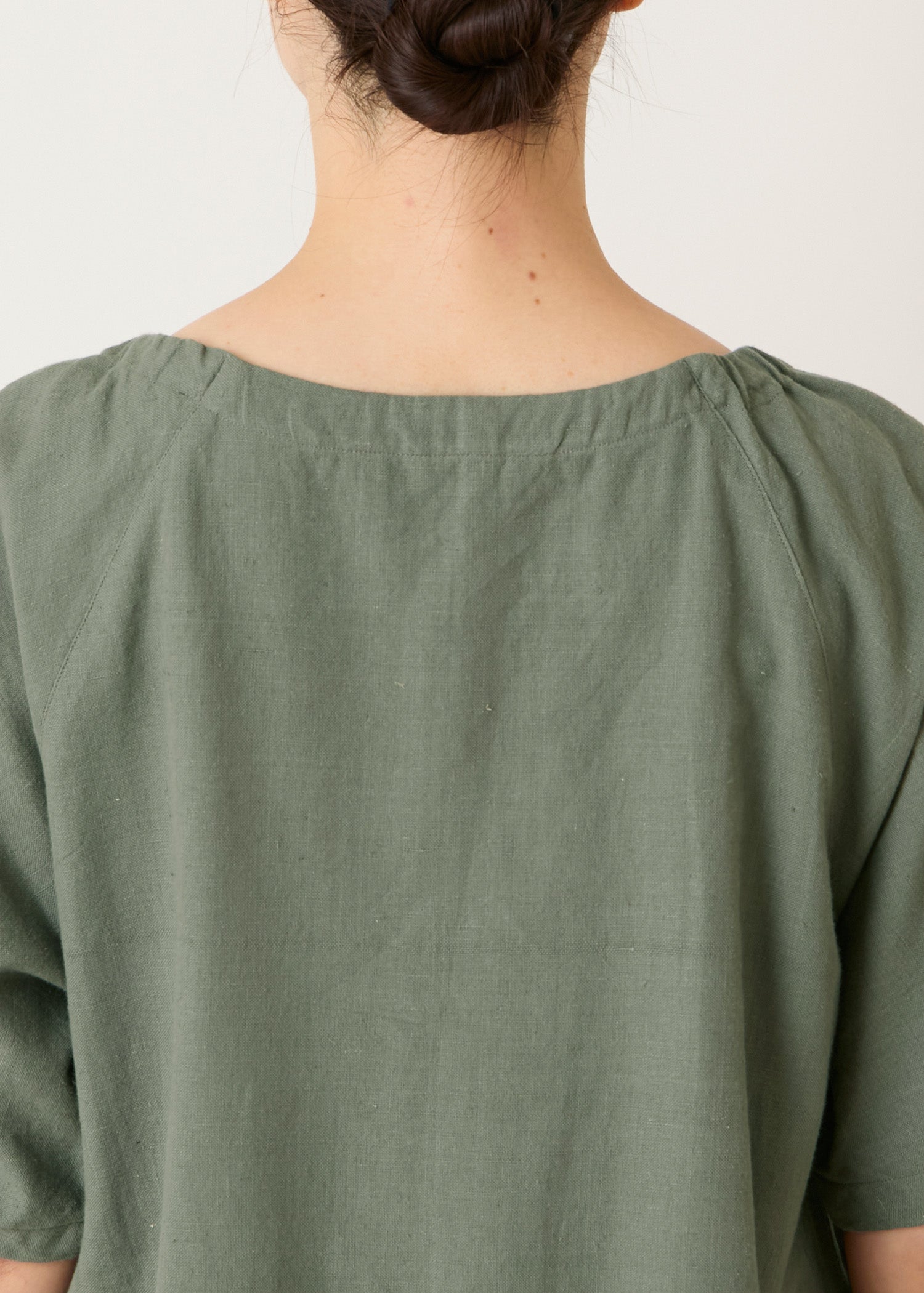 手織りコットンヘンプ パフスリーブワンピース