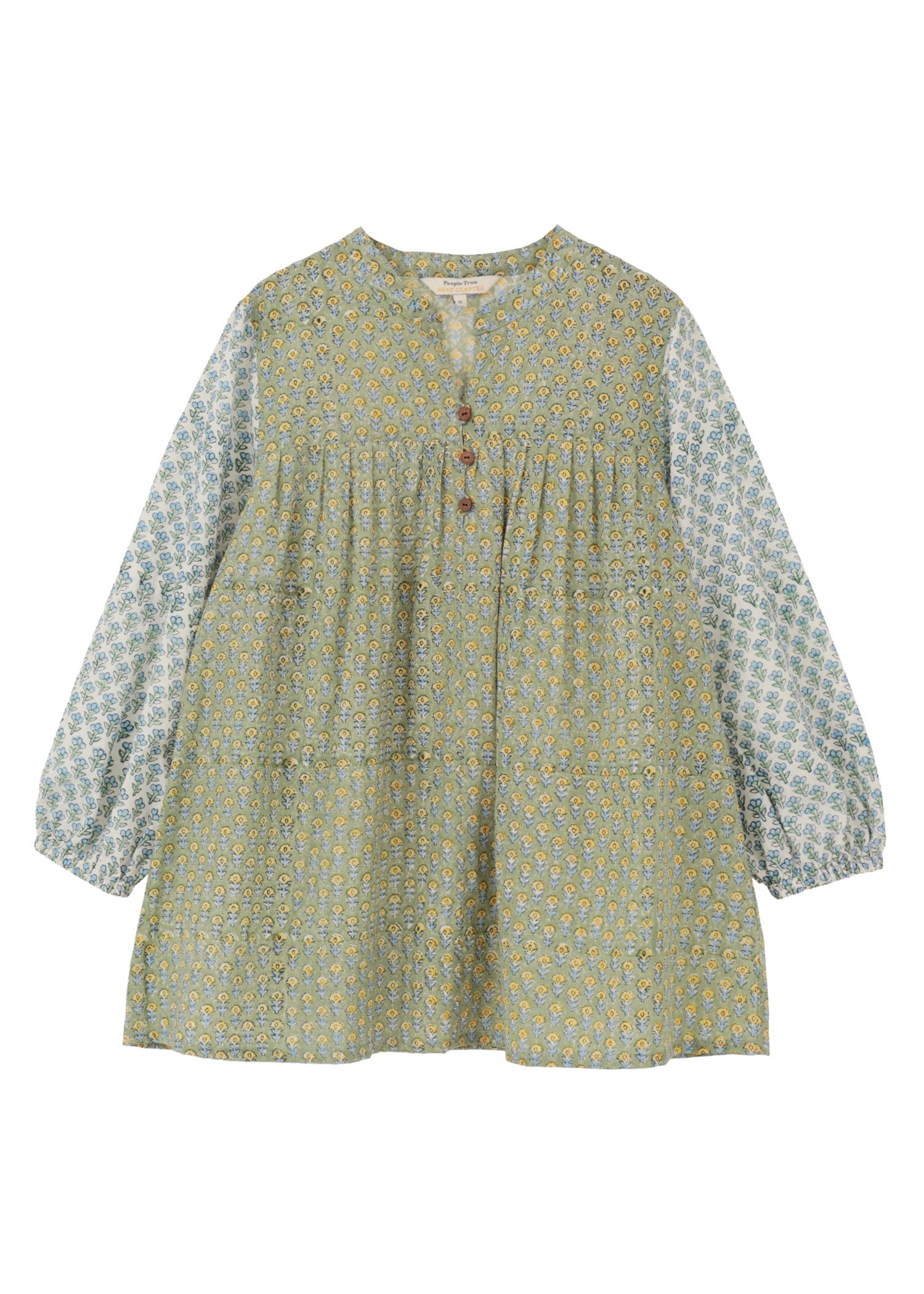 コットンブロックプリント ミックスパターンブラウス