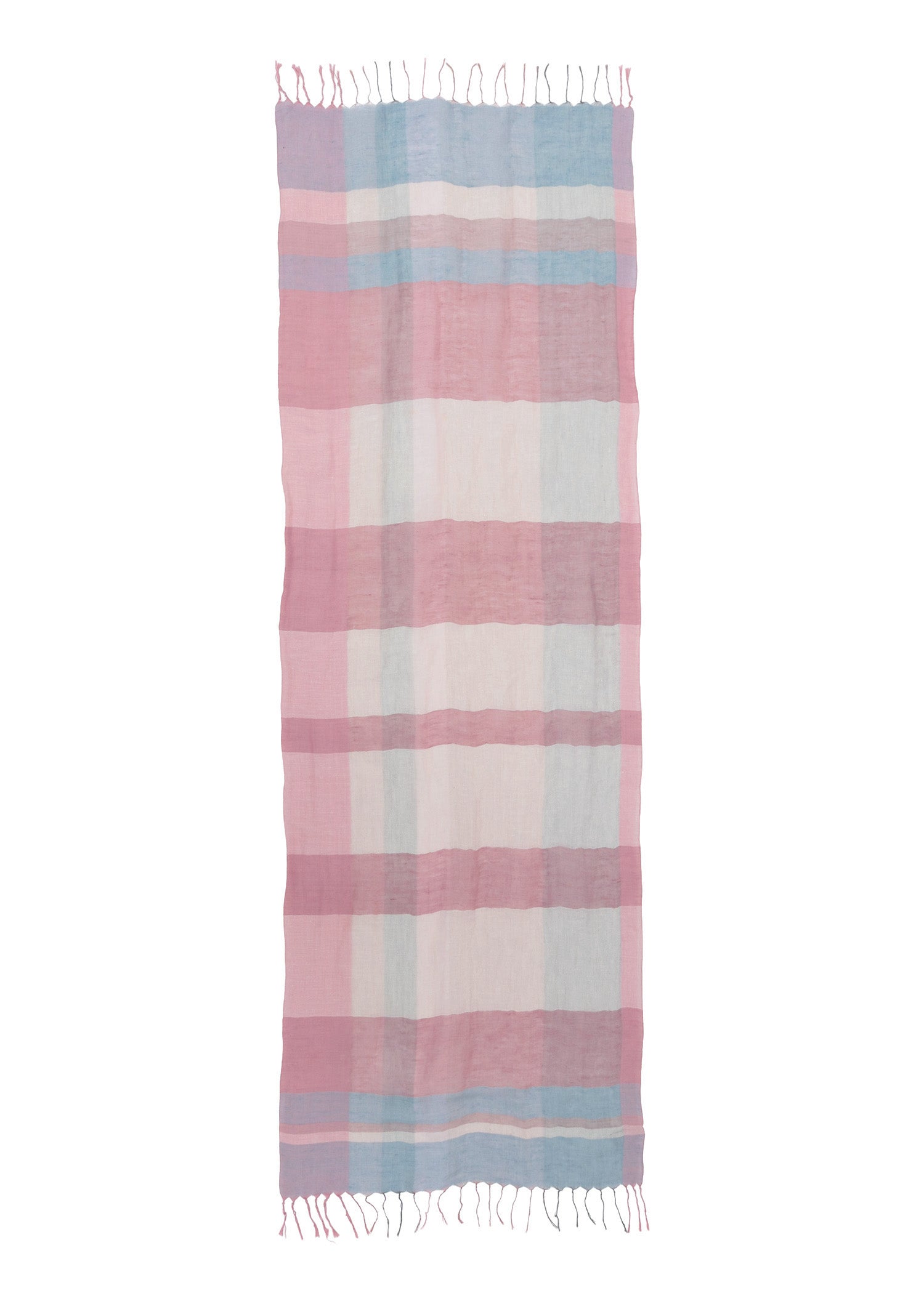 手織りコットンリネン チェックストール