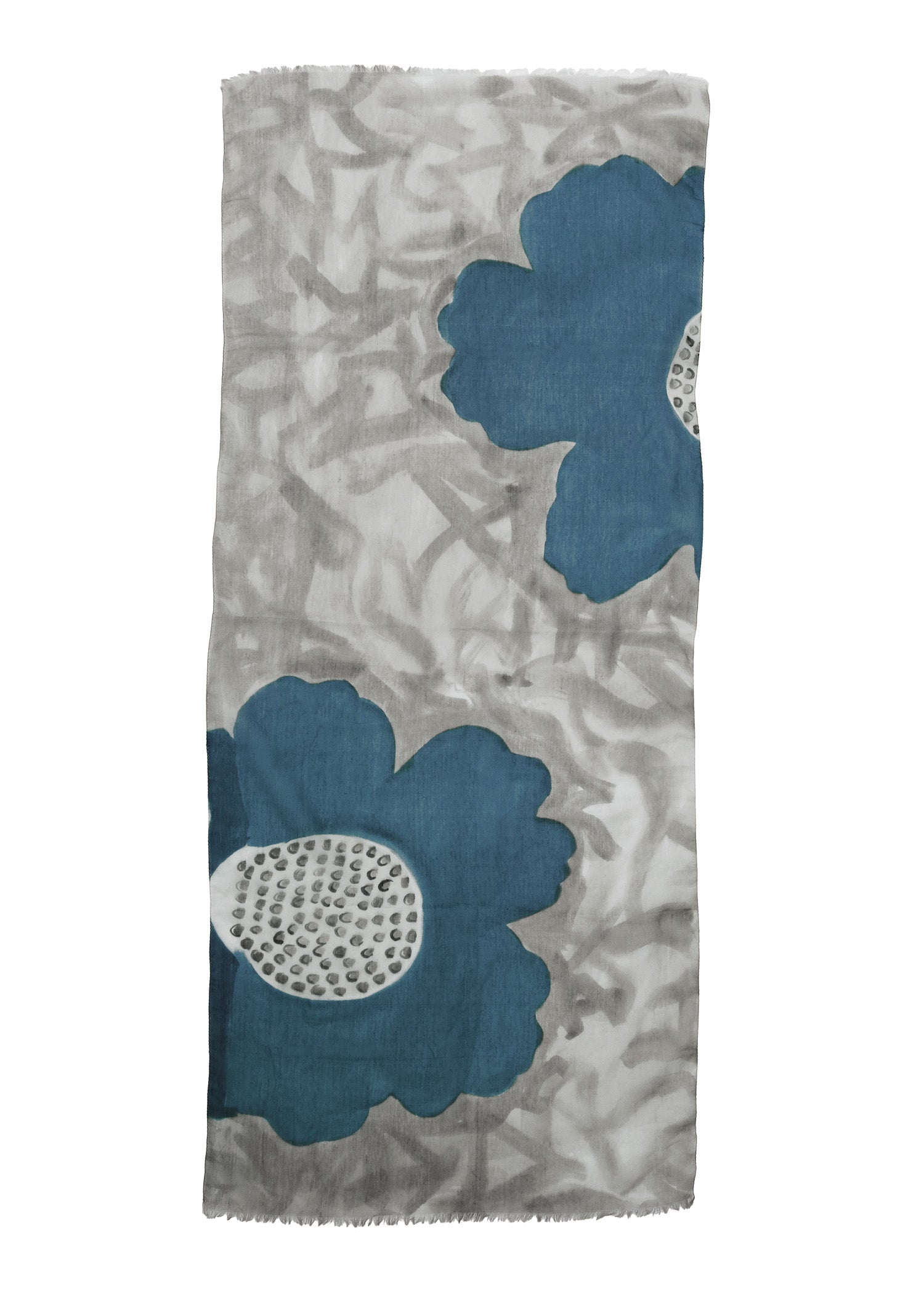 手織りハンドペイントコットンシルクストール ブルーフラワー