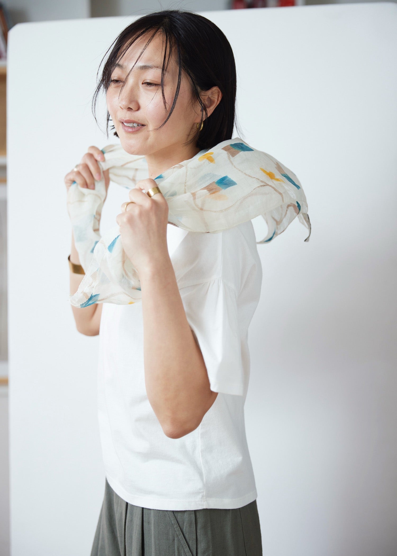 手織りハンドペイントシルクスクエアストール フラワー