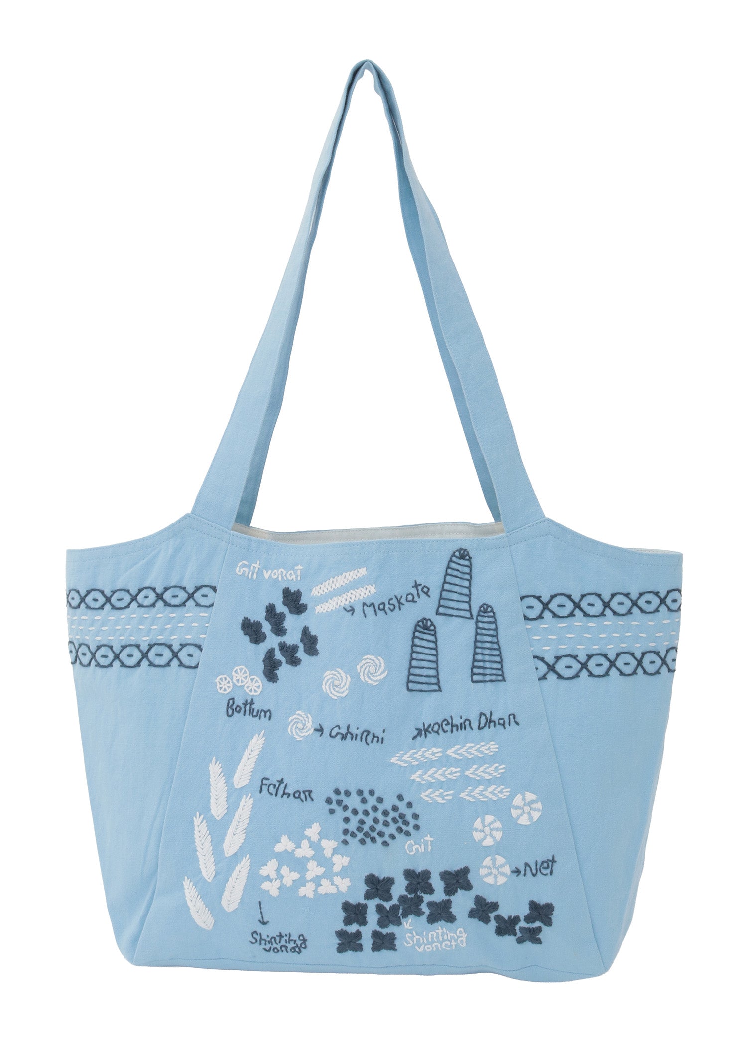 手織りオーガニックコットン手刺繍ショルダートート