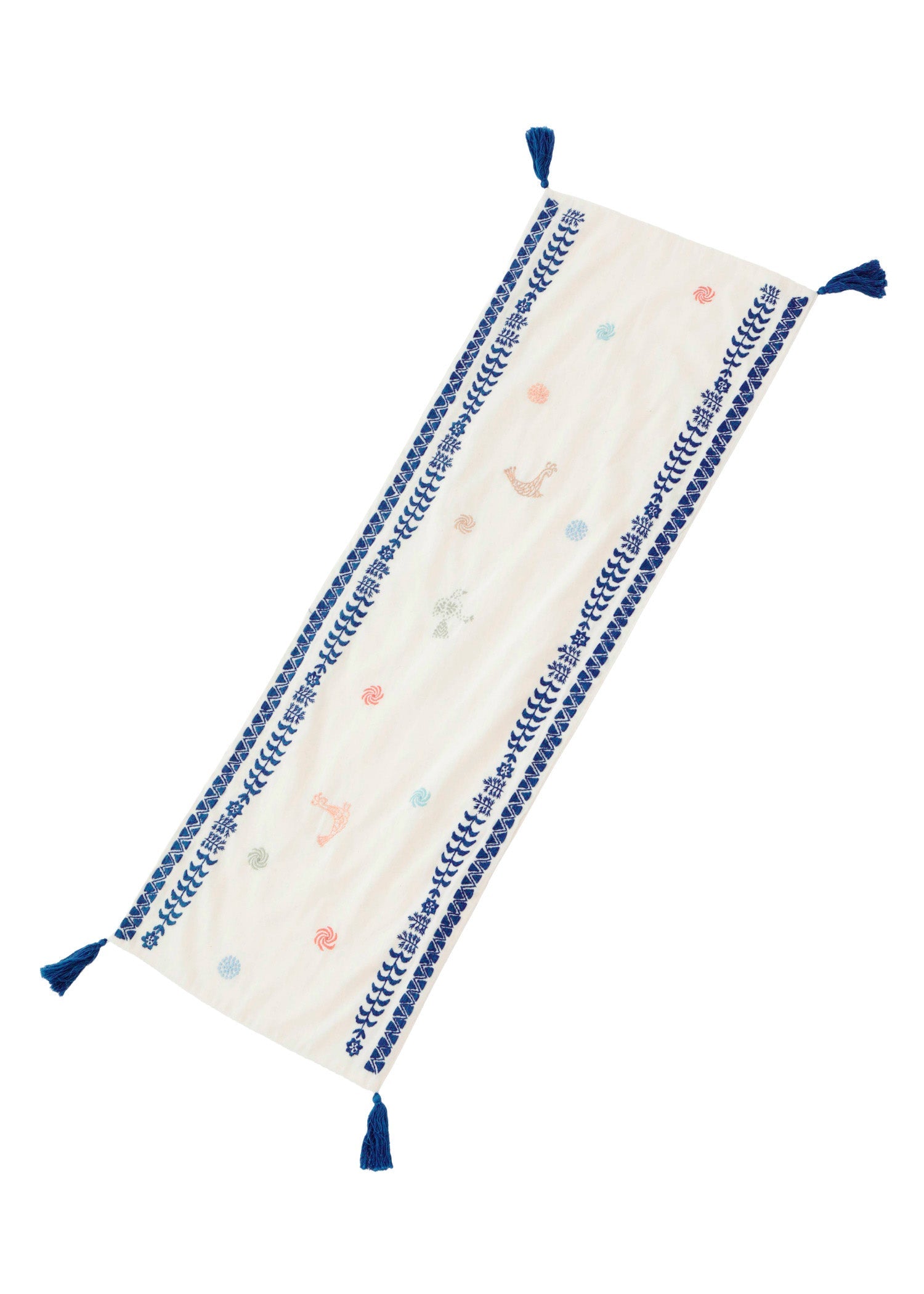 手織りオーガニックコットン手刺繍テーブルランナー