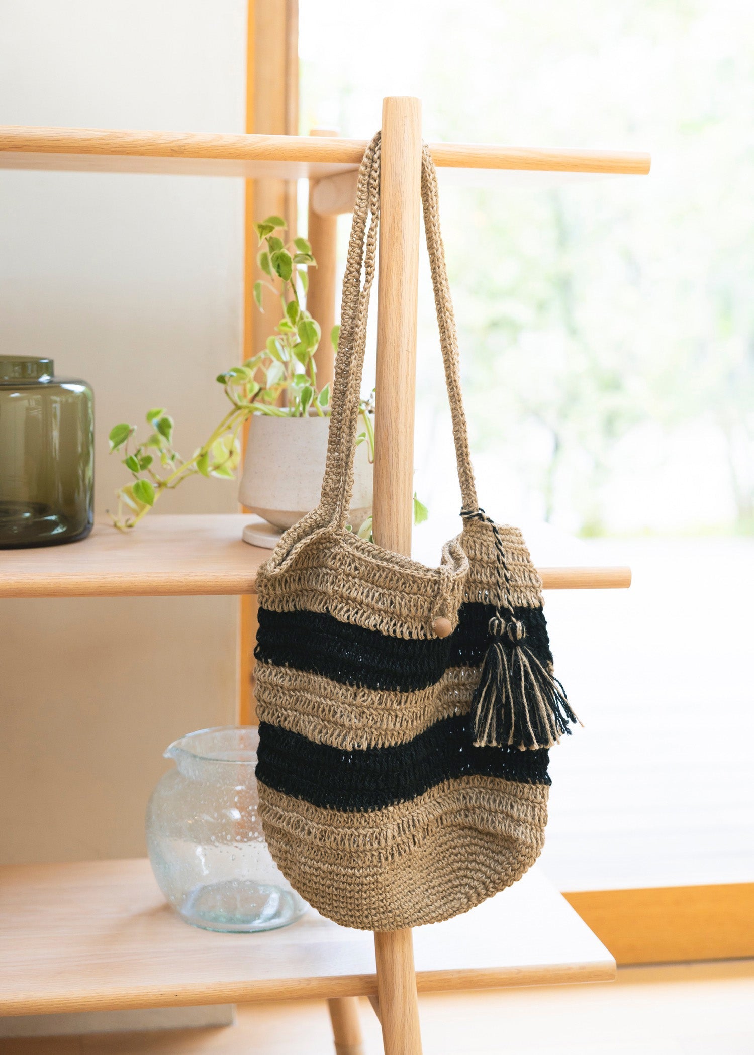 手編みジュート ショルダーバッグ ワイドボーダー