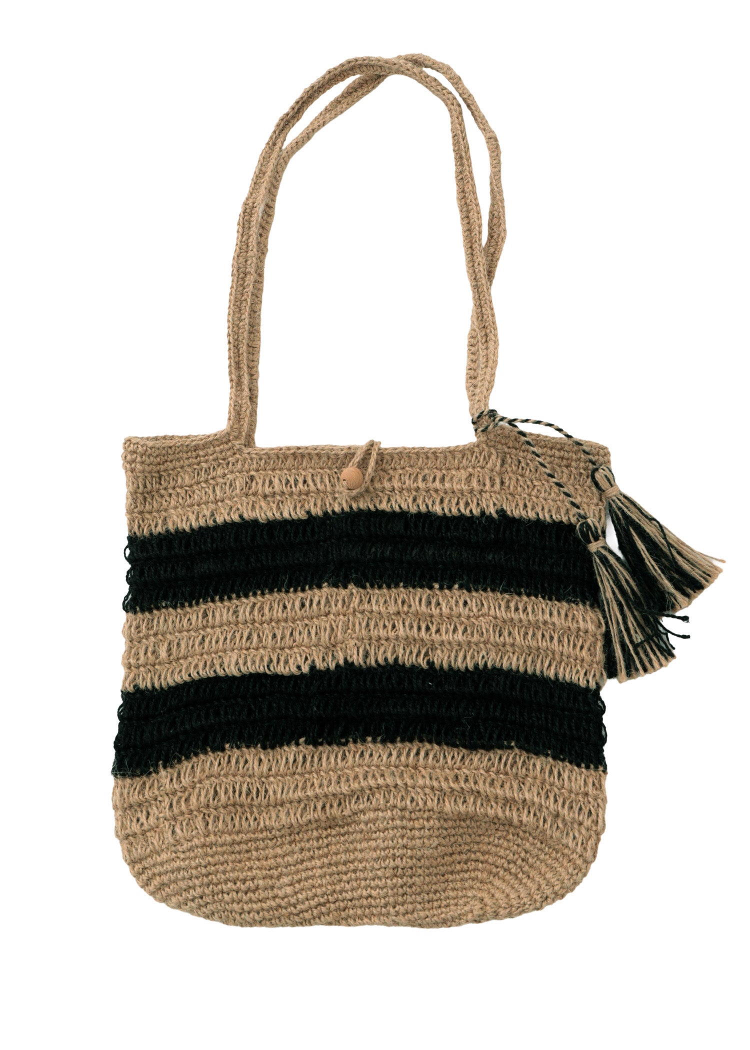 手編みジュート ショルダーバッグ ワイドボーダー