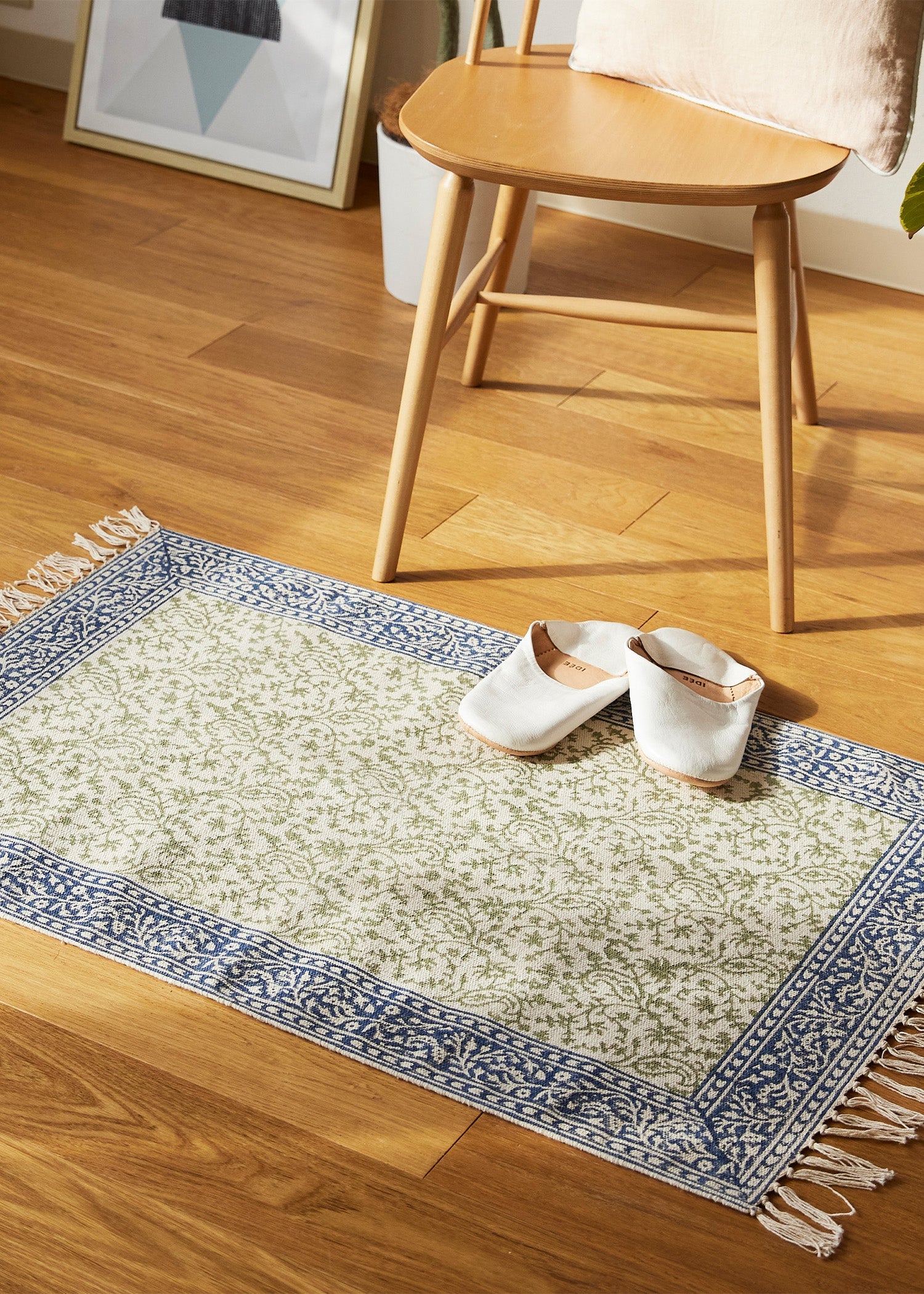 手織りブロックプリント ラグ(大)