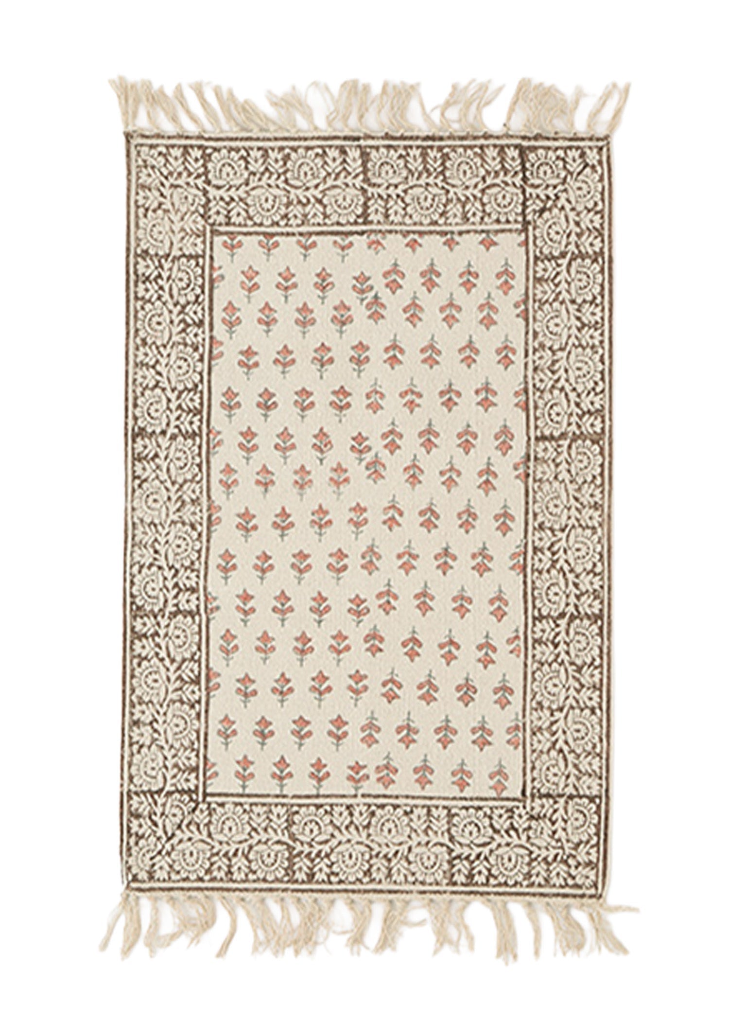 手織りブロックプリント ラグ(小)