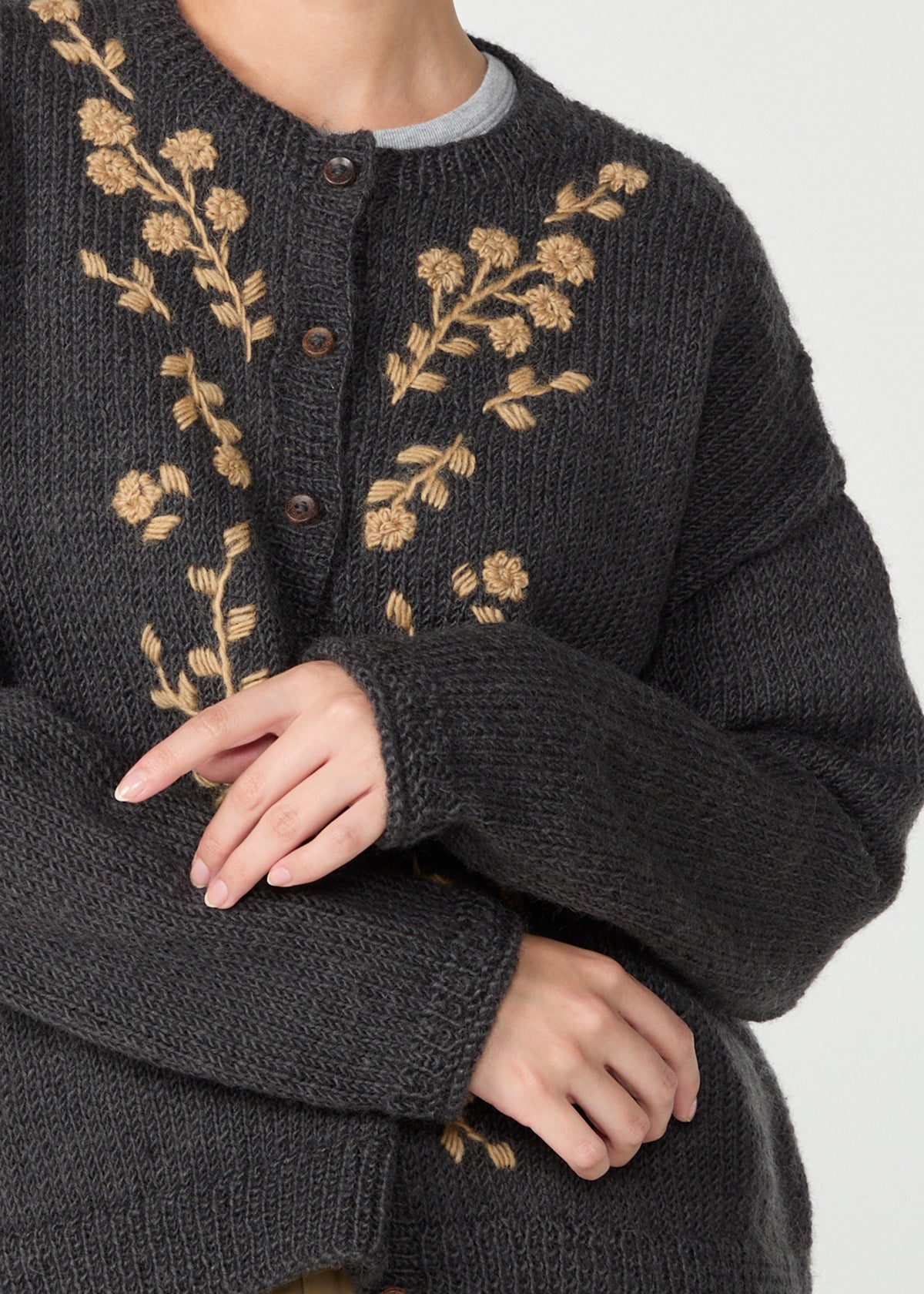 手編み&手刺繍フラワー柄 カーディガン