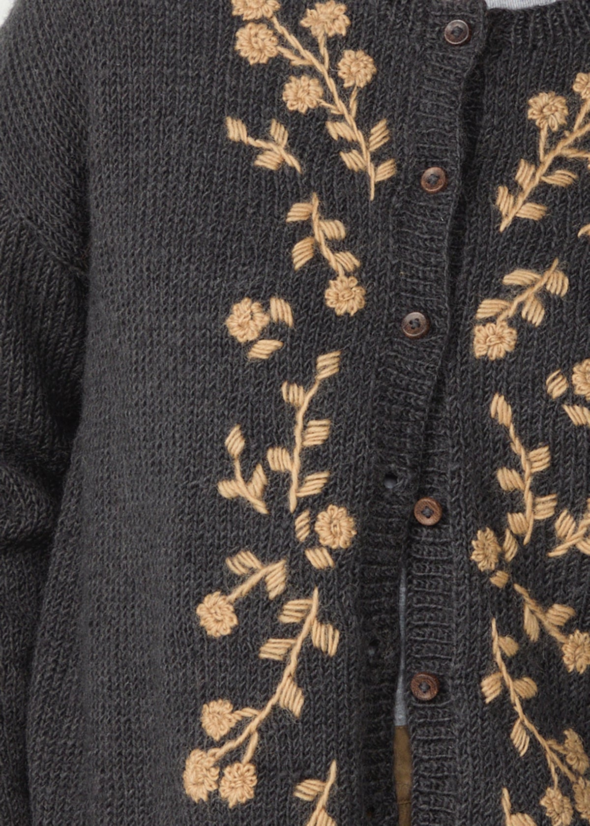 手編み&手刺繍フラワー柄 カーディガン