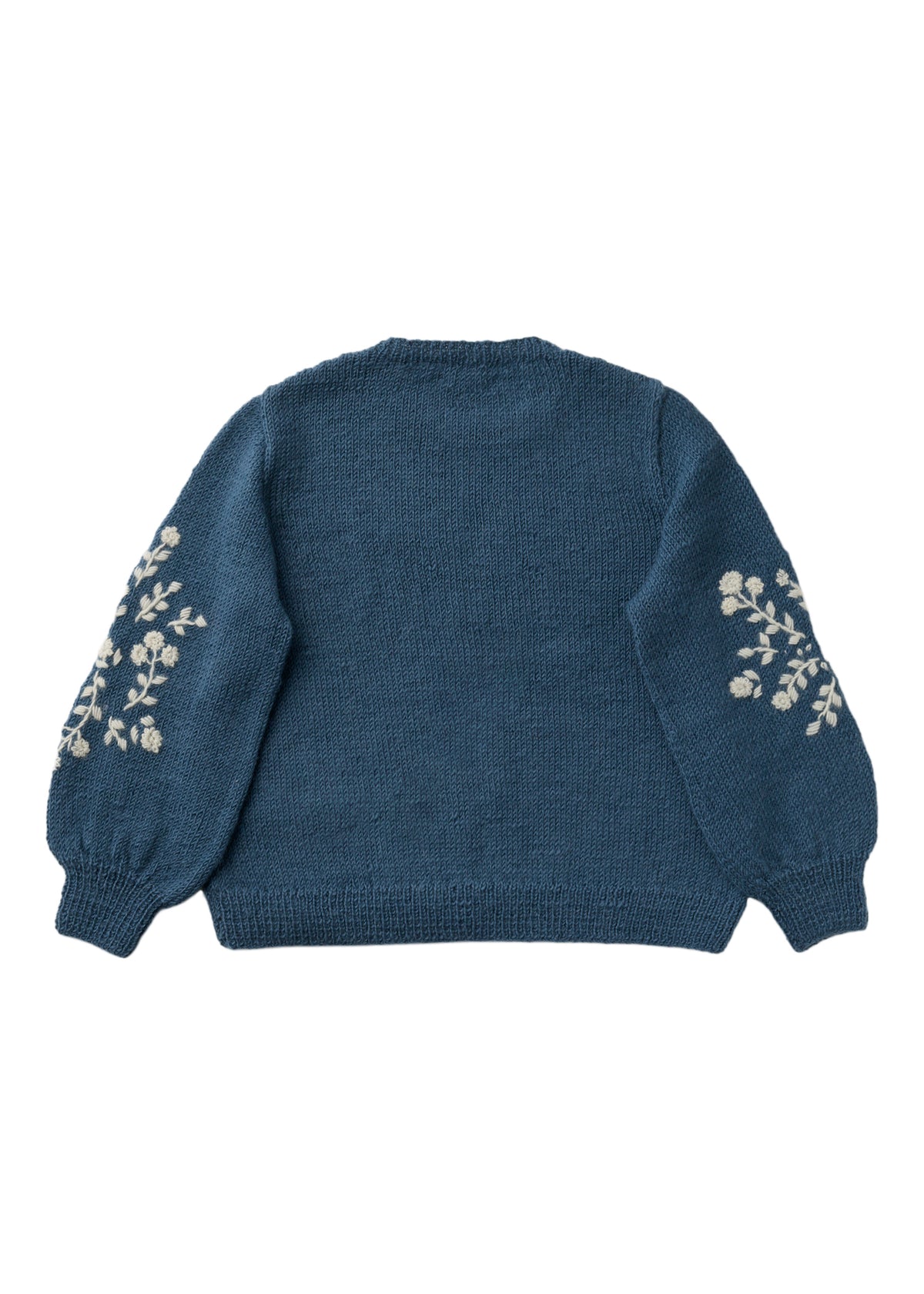 手編み&手刺繍フラワー柄 パフスリーブプルオーバー