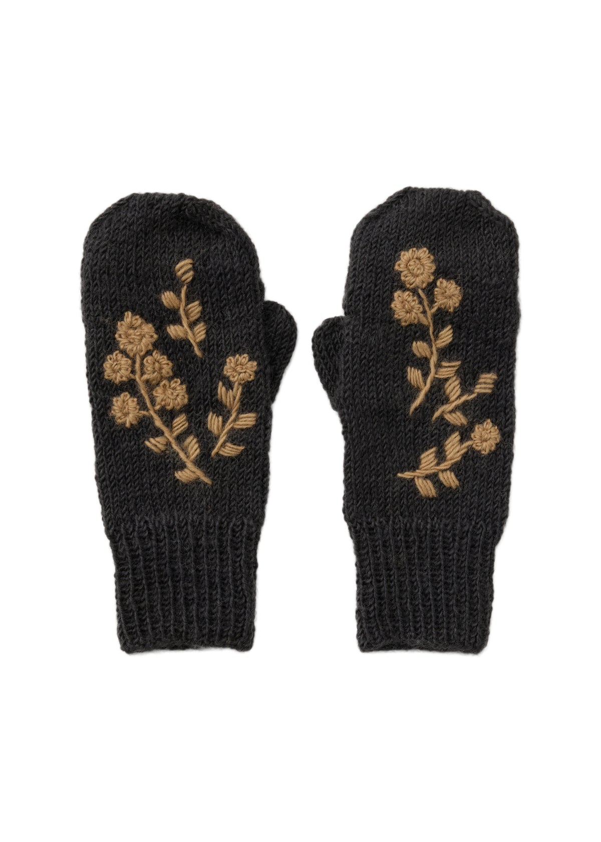 手編み&手刺繍フラワー柄 手袋