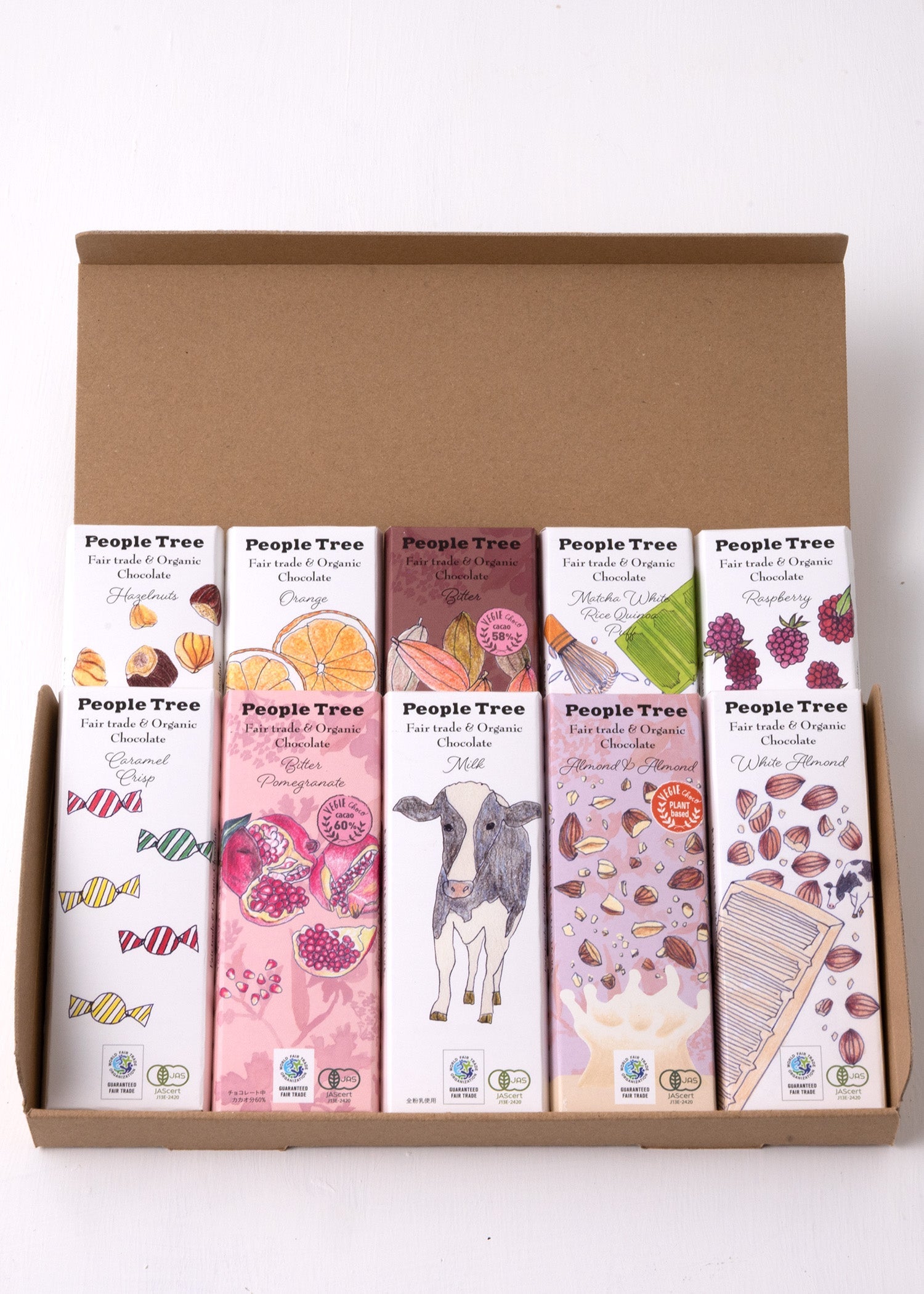 クラフトボックス入りフェアトレード＆オーガニック板チョコ・10枚セット