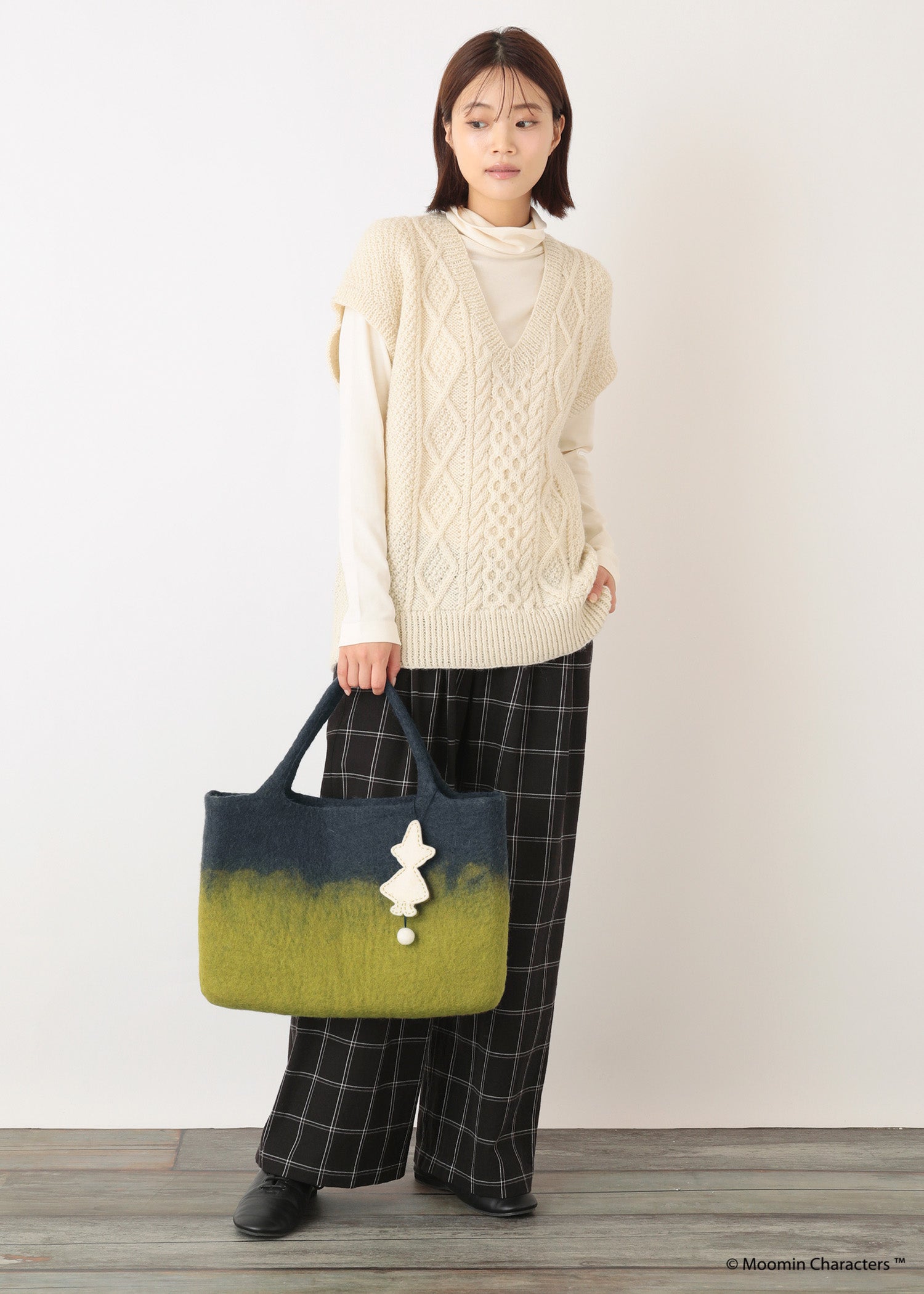手織りオーガニックコットン チェックワイドパンツ
