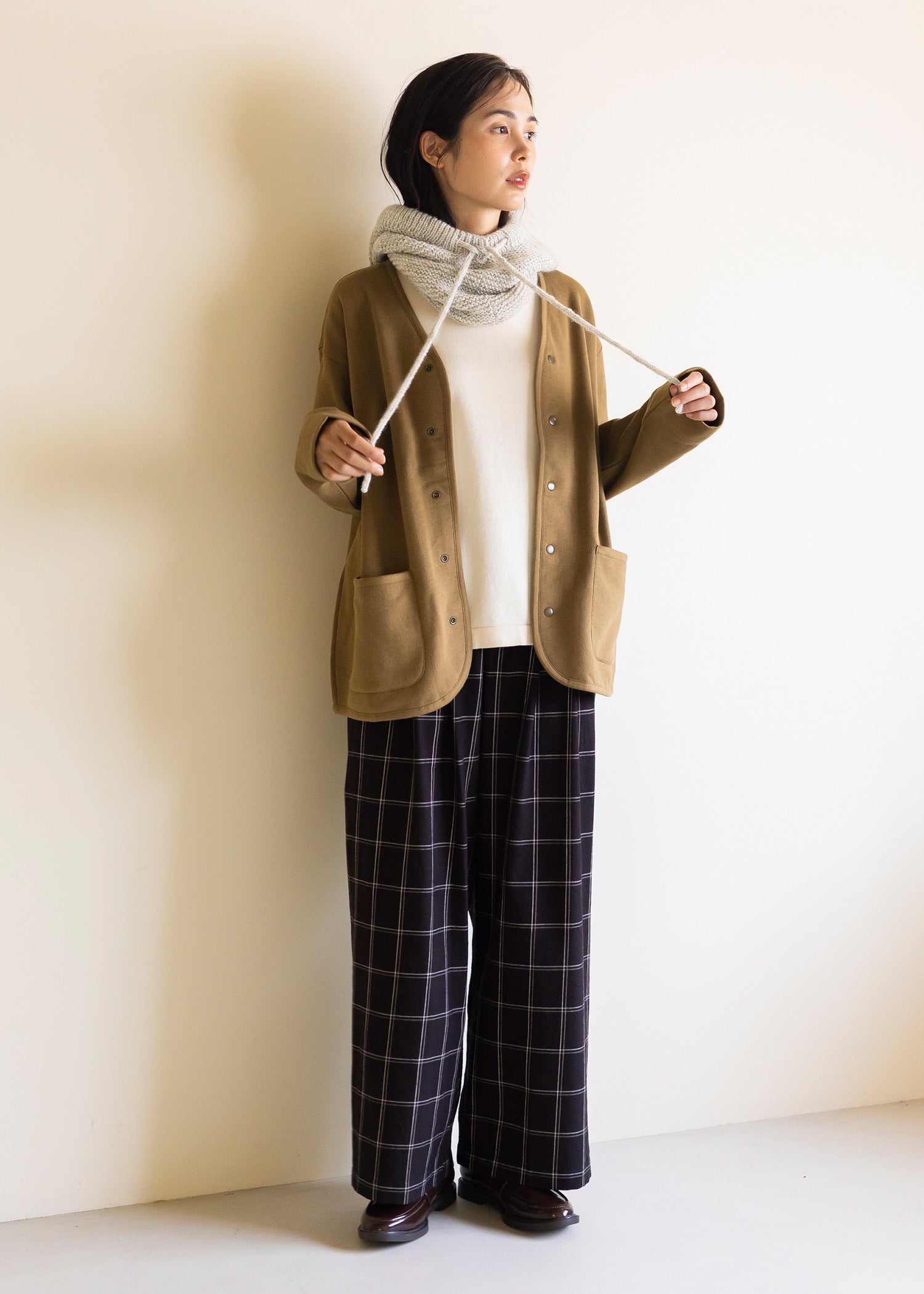手織りオーガニックコットン チェックワイドパンツ