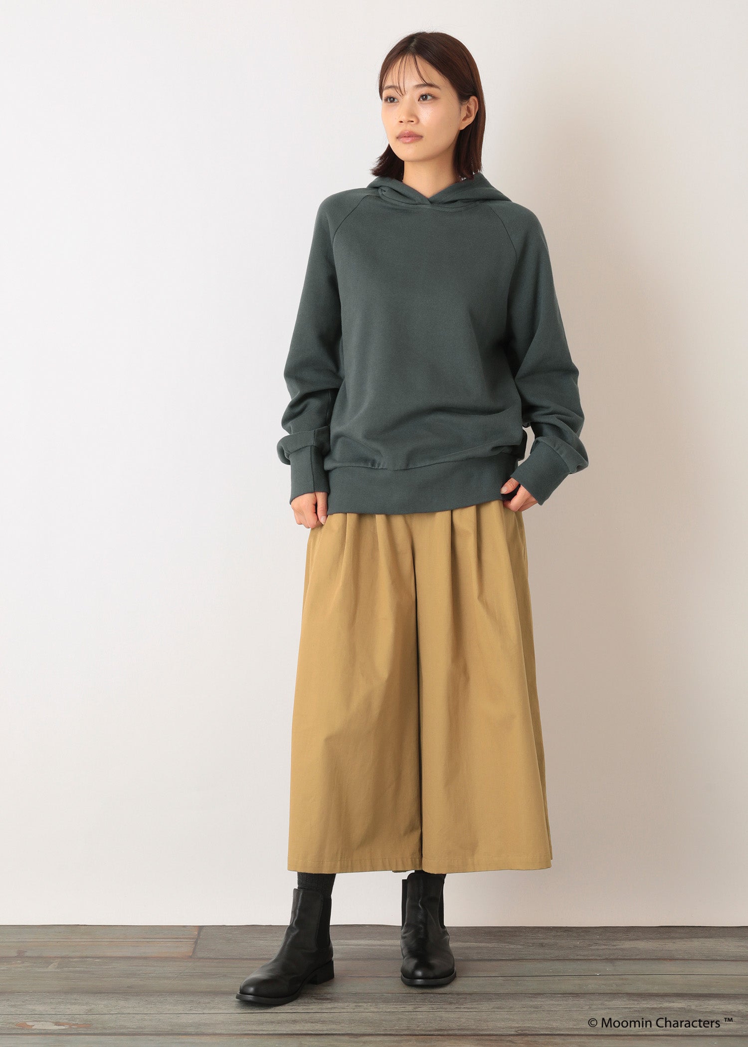 オーガニックコットンツイル タックボリュームパンツ