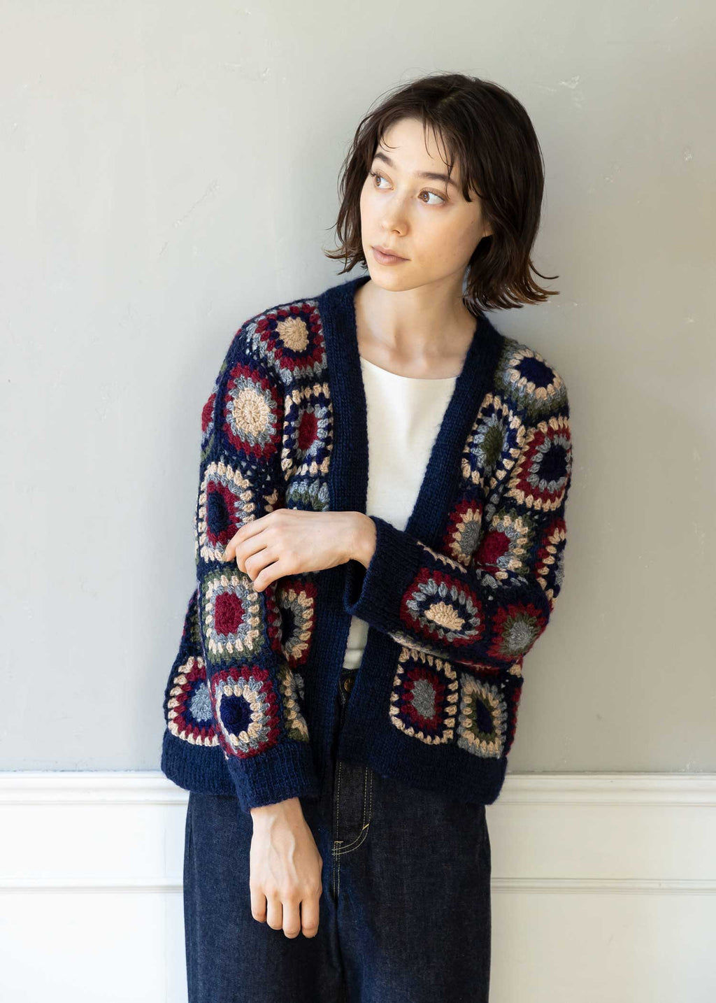 LEINWANDE ラインヴァンド ウール パッチワーク ニットカーディガン  