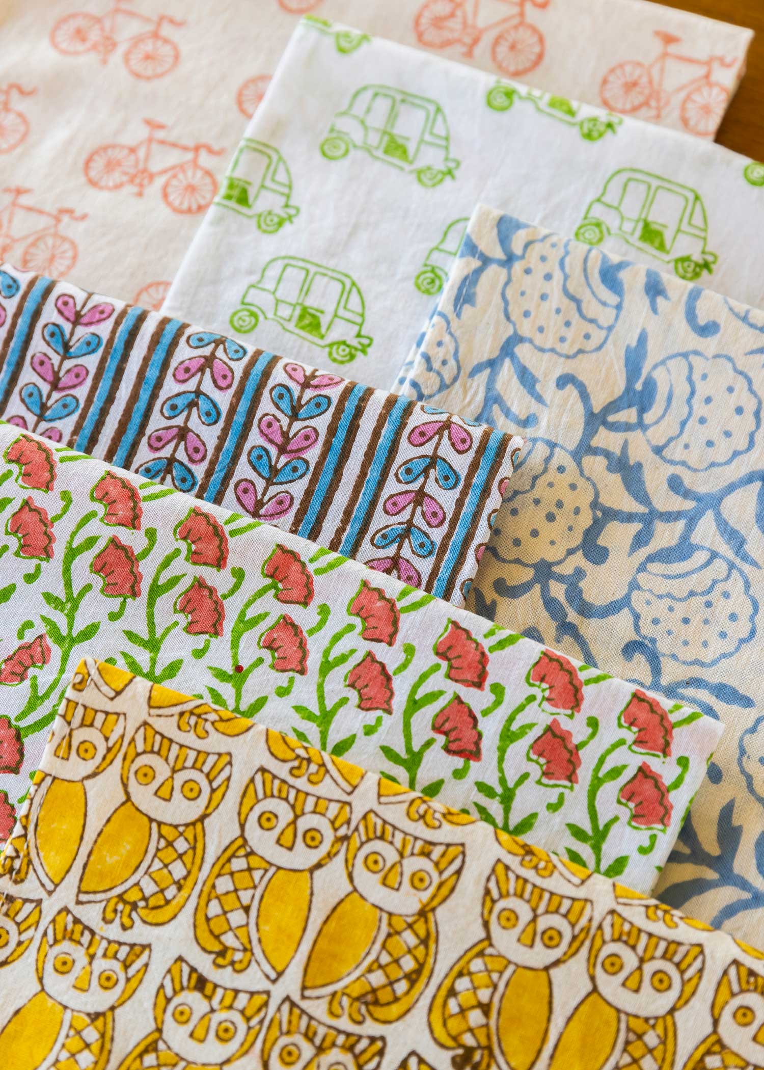 ブロックプリントハンカチ　オートリキシャ・グリーン系